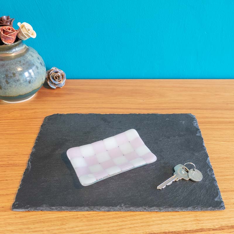 Handcrafted Chequered Glass Tray in White and Colour