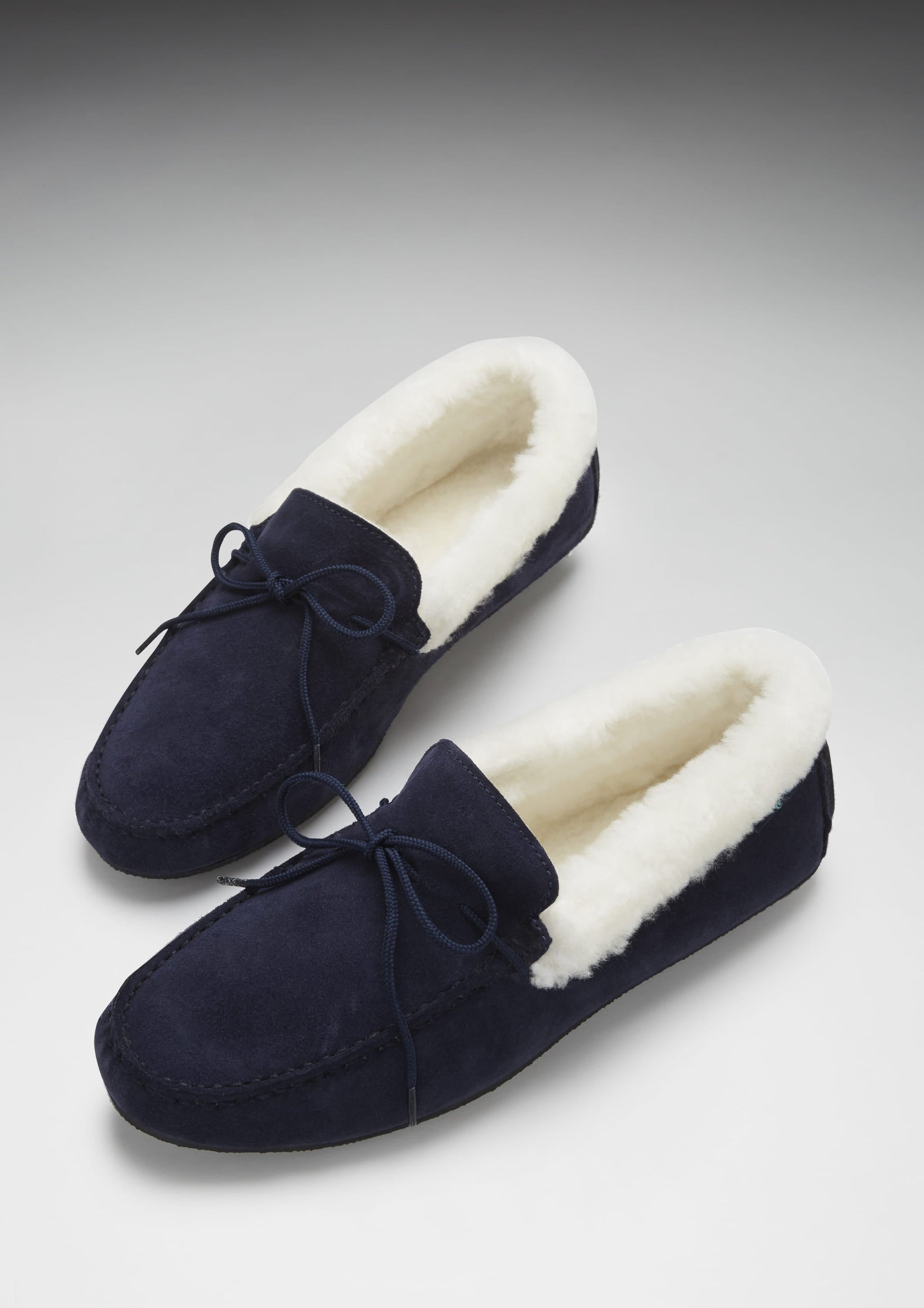 Navy Blue Sheepskin Suede Slippers