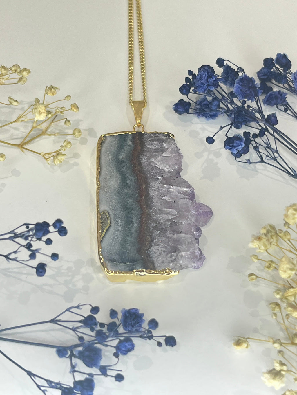 Gold Plated Amethyst Slice Necklace