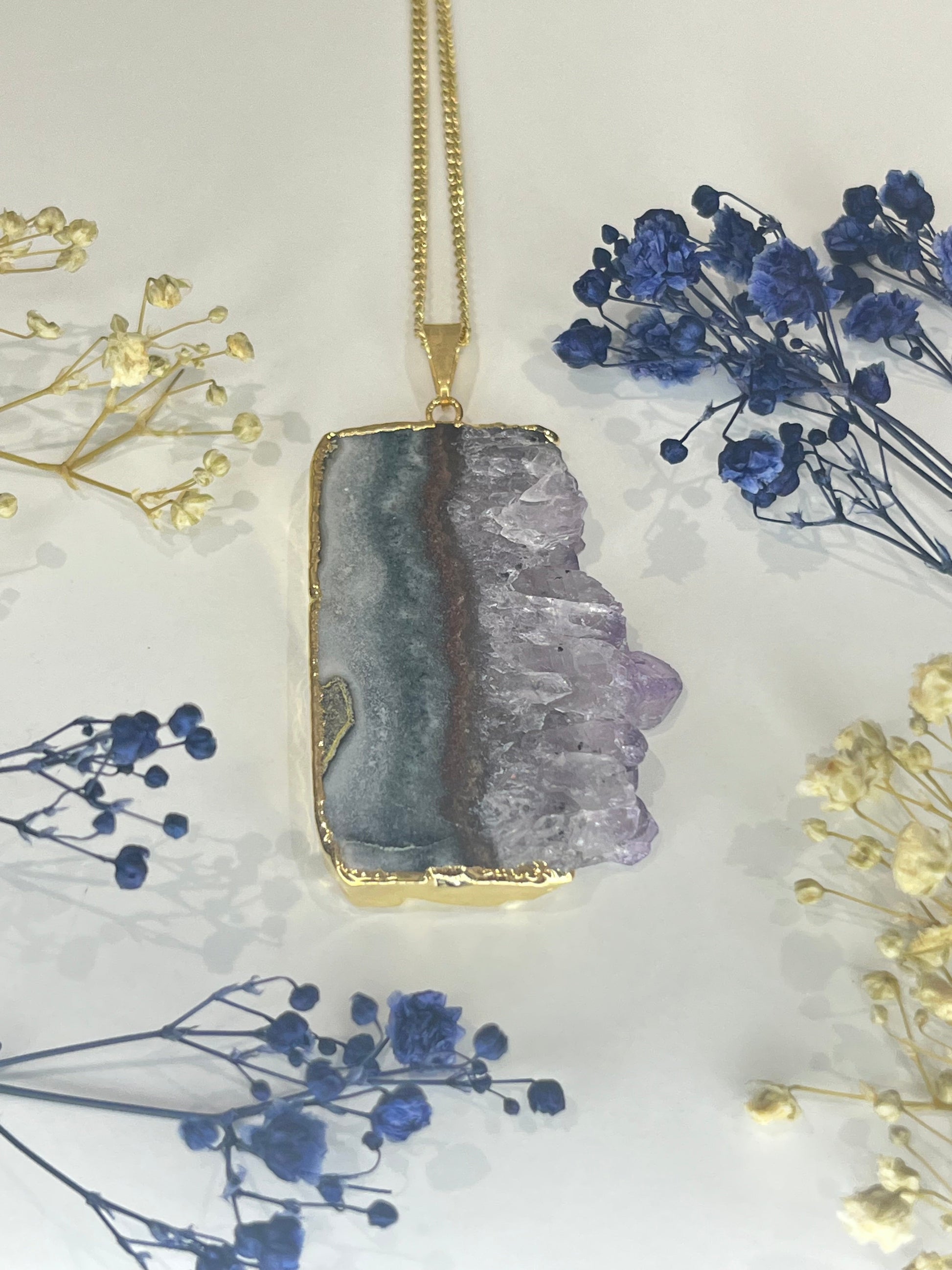 Gold Plated Amethyst Slice Necklace