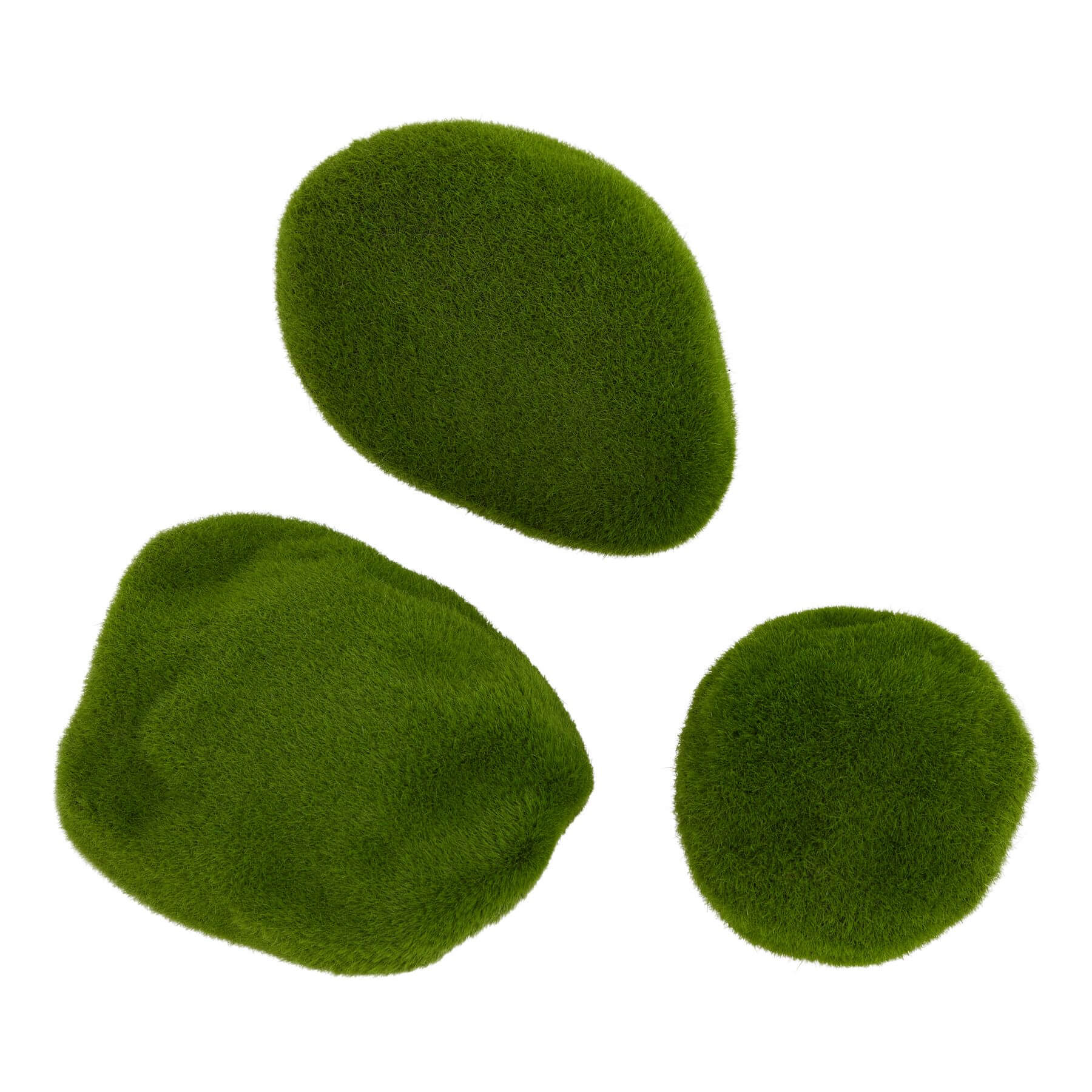 Handcrafted faux moss set with three textured pieces in natural green, perfect for nature-inspired decor. by sostter at brixbailey.com
