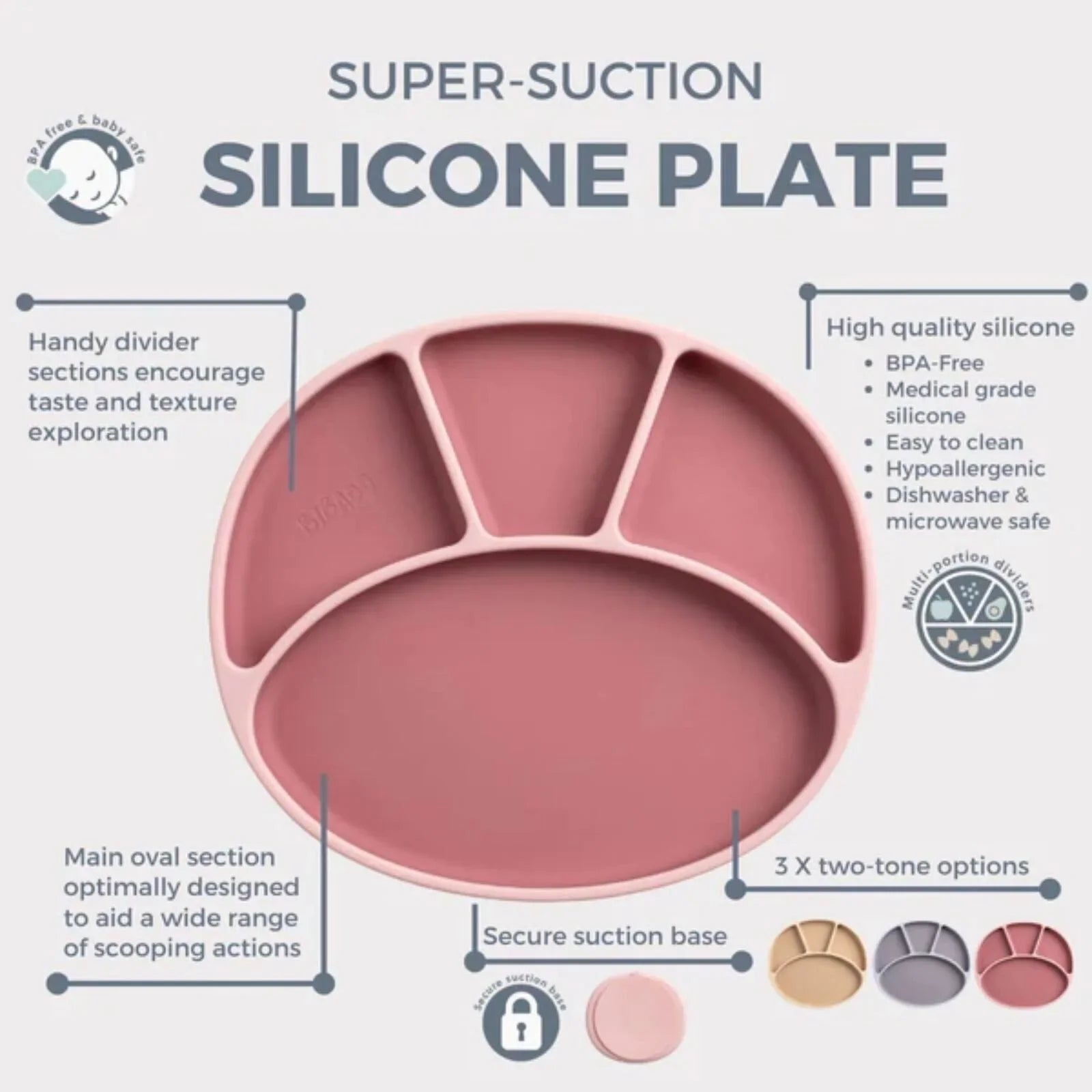 Silicone Suction Divider Plate in Blush