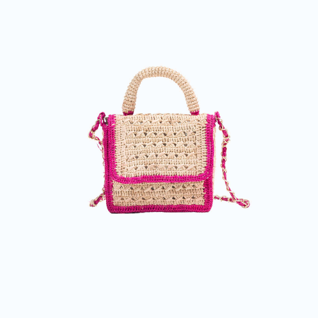 Handwoven Raffia Bag with Chain Strap