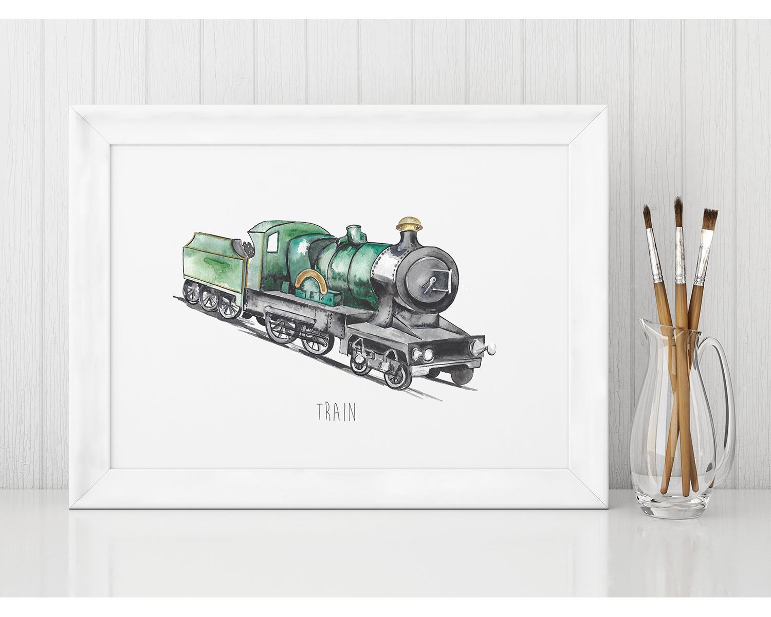 Personalised Watercolour Steam Train Wall Print