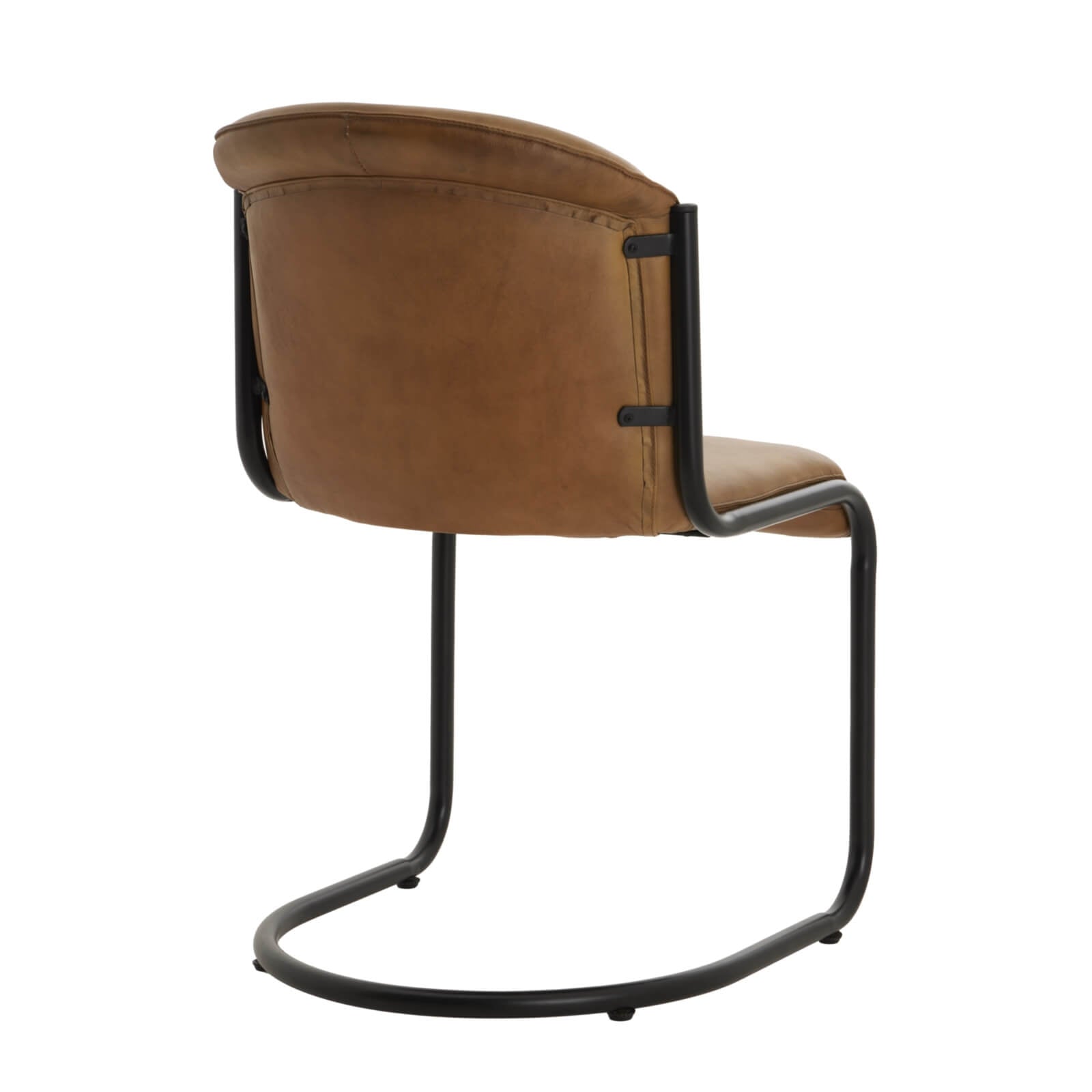 Billy leather dining chair in rich brown with curved ergonomic design and sturdy metal frame by Sostter at brixbailey.com