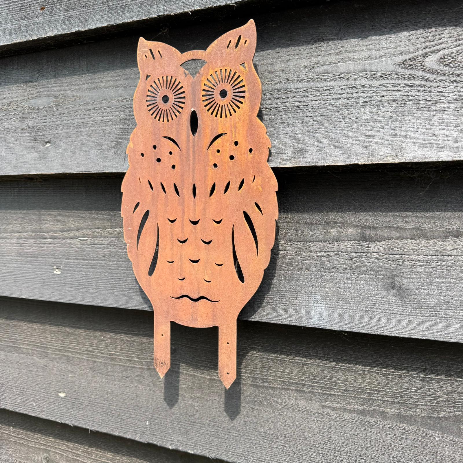Rusty Metal Standing Owl Garden Ornament