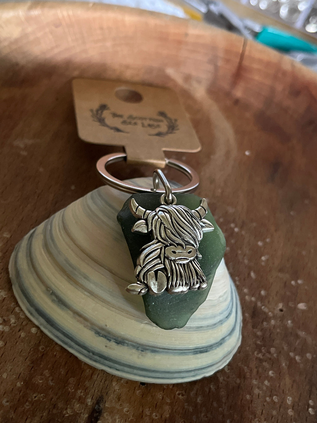Scottish Highland Cow Seaglass Keyring