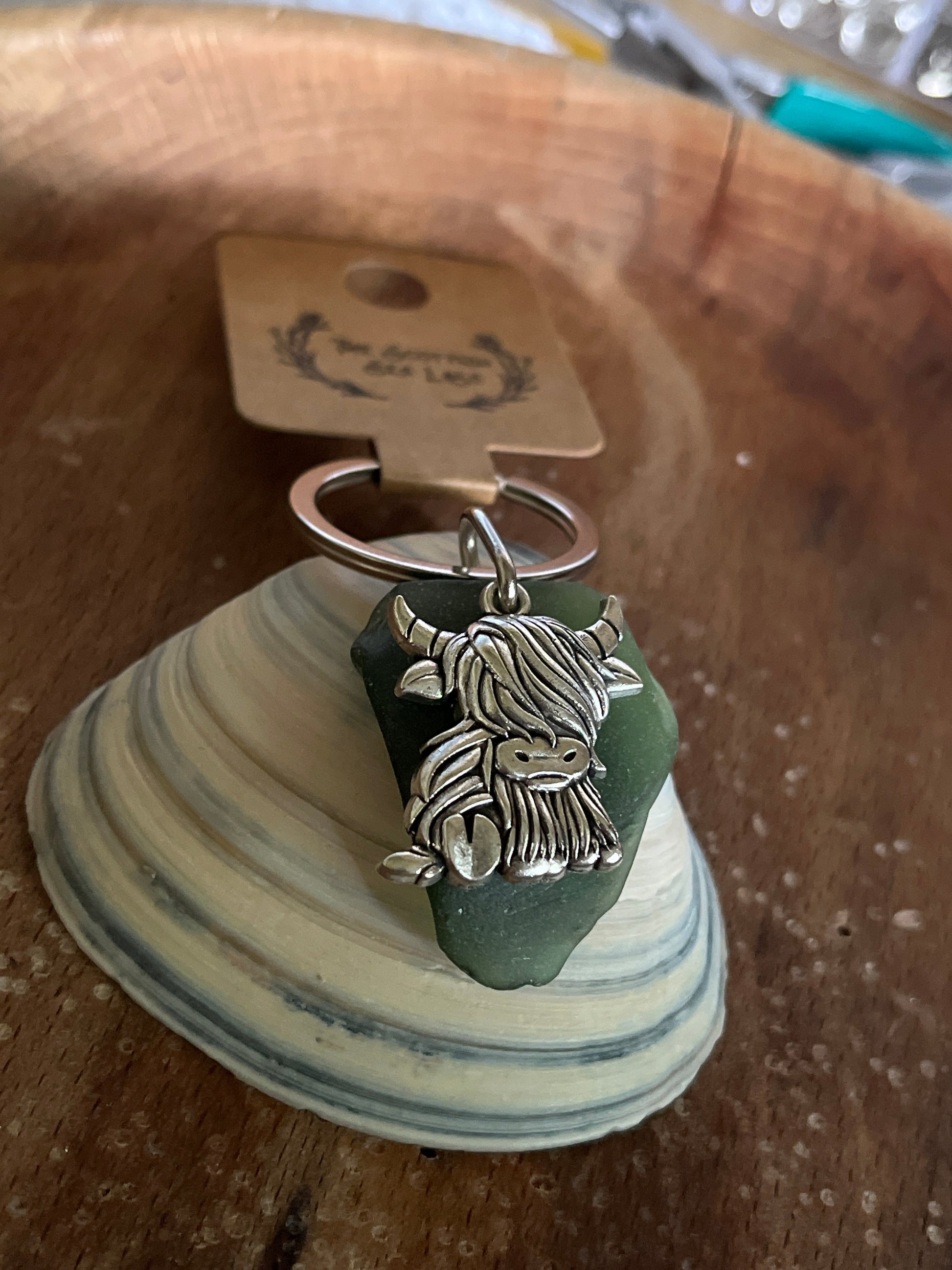 Scottish Highland Cow Seaglass Keyring