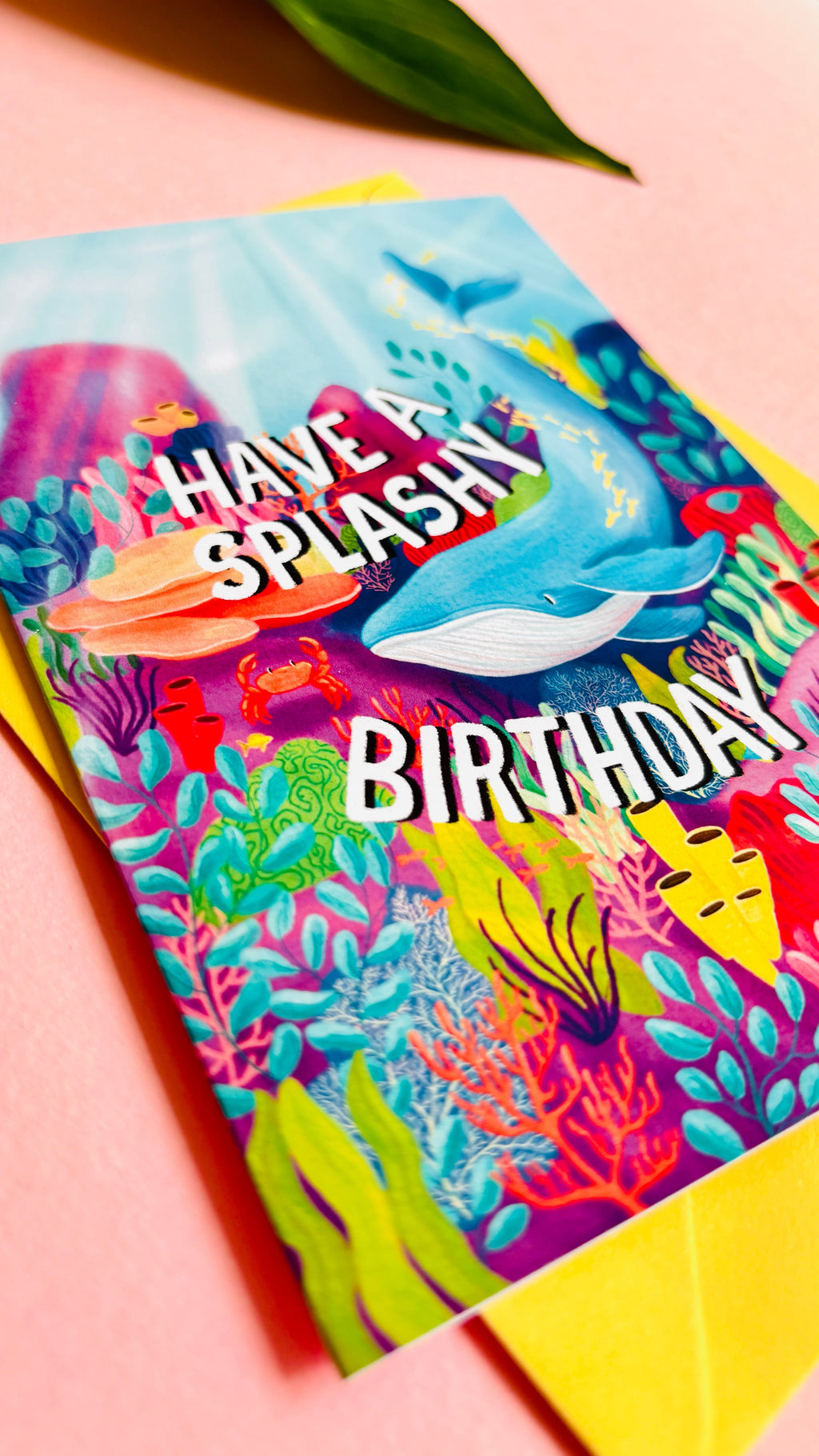 Whale Birthday Card Handmade with Colorful Coral and Sea Creatures