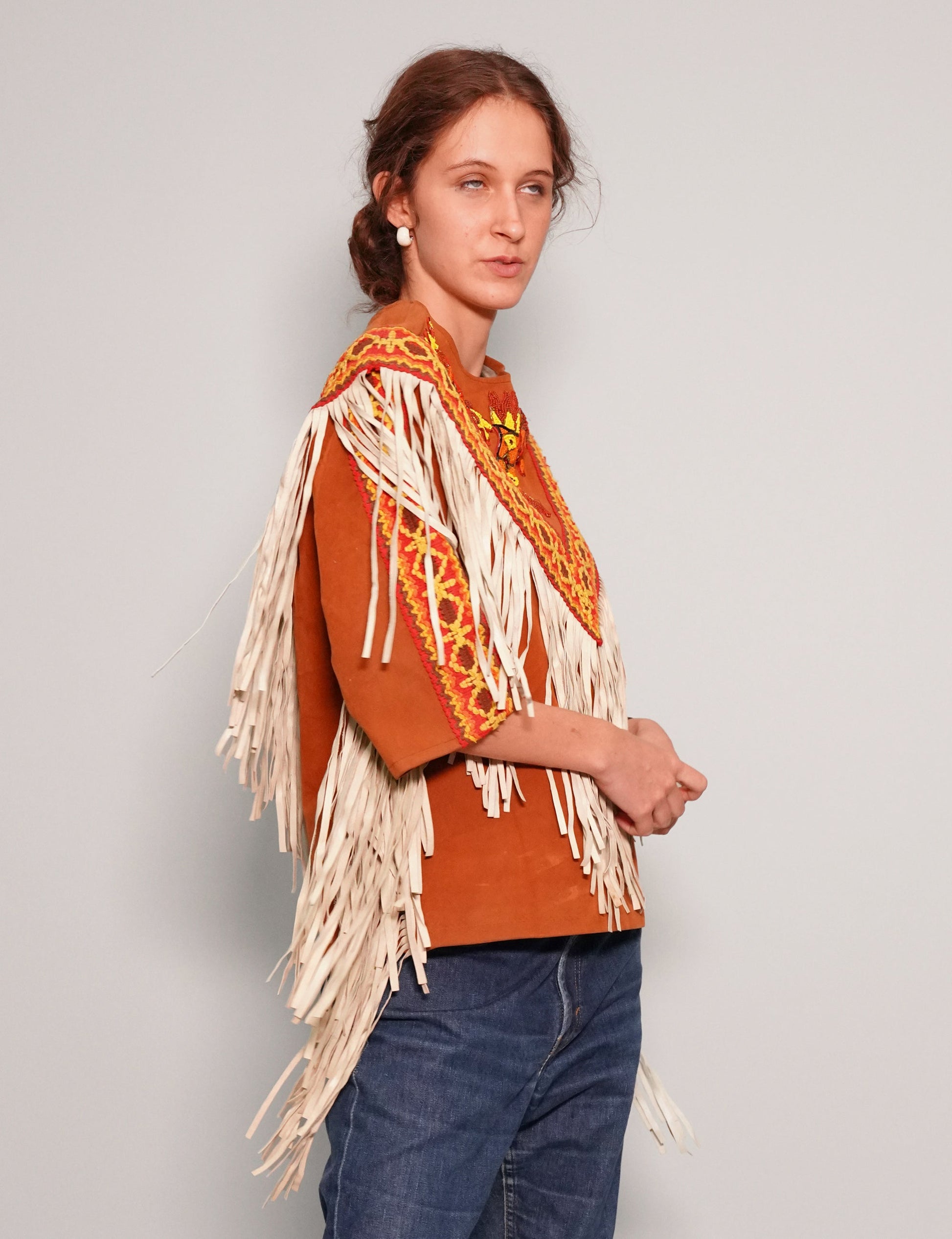 Aztec Leather Jacket with Tassel Detail