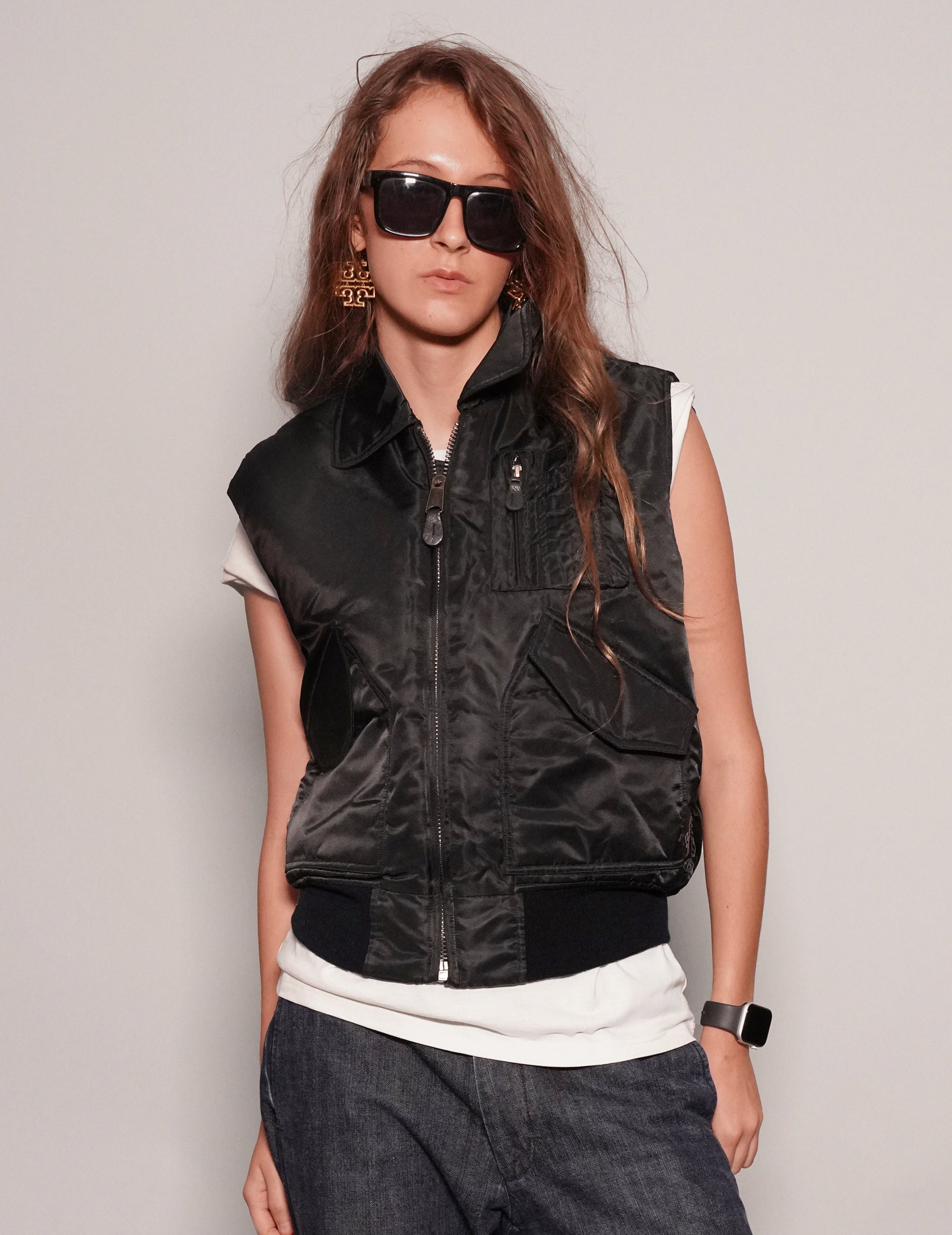 Black Lightweight Bomber Gilet with Collar