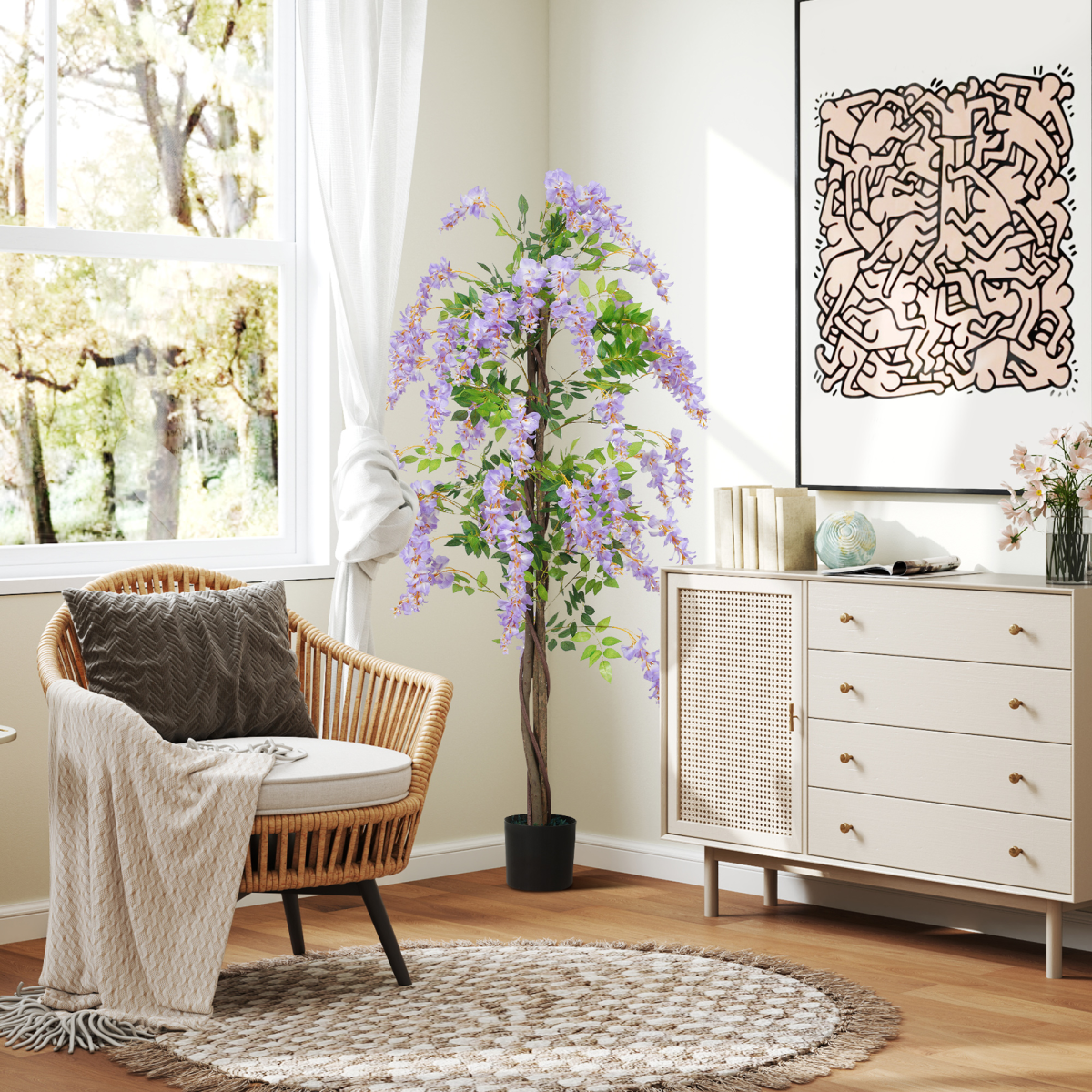 Artificial Wisteria Flower Plant 180cm Purple with 756 Leaves