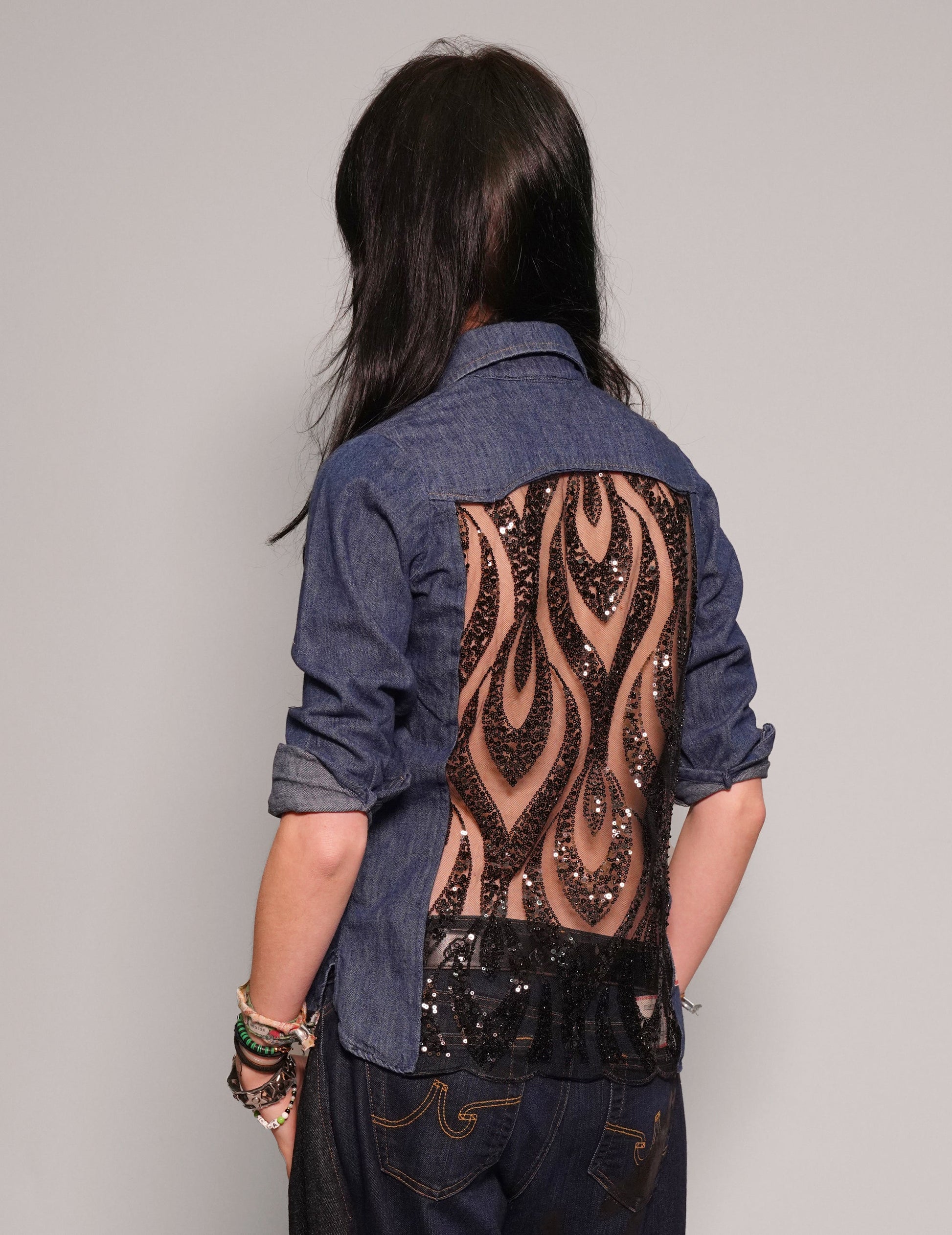 Party Back Shirt Slim Fit Black Sequin