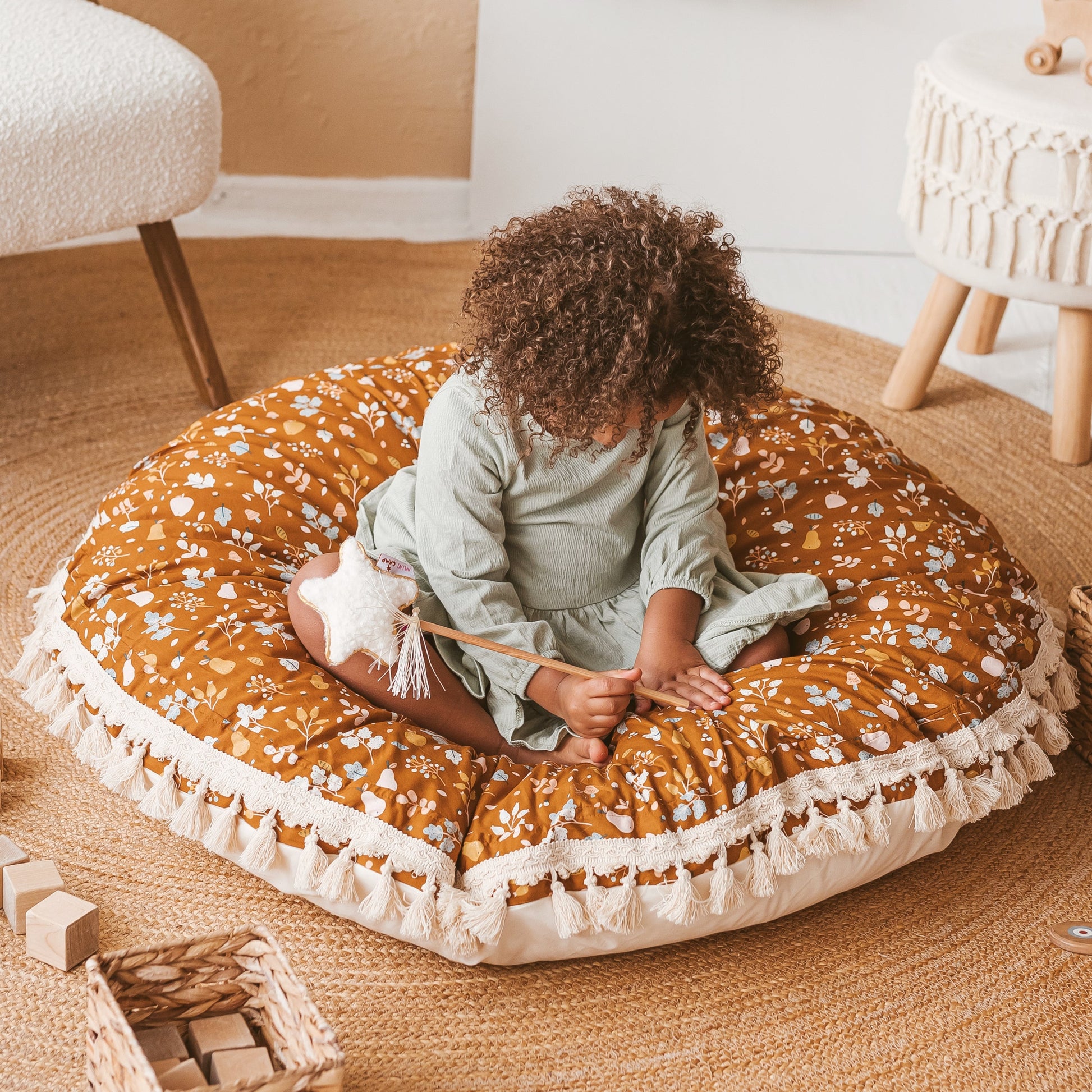 Kids Floor Cushion Seating Pouffe in Plant Pattern