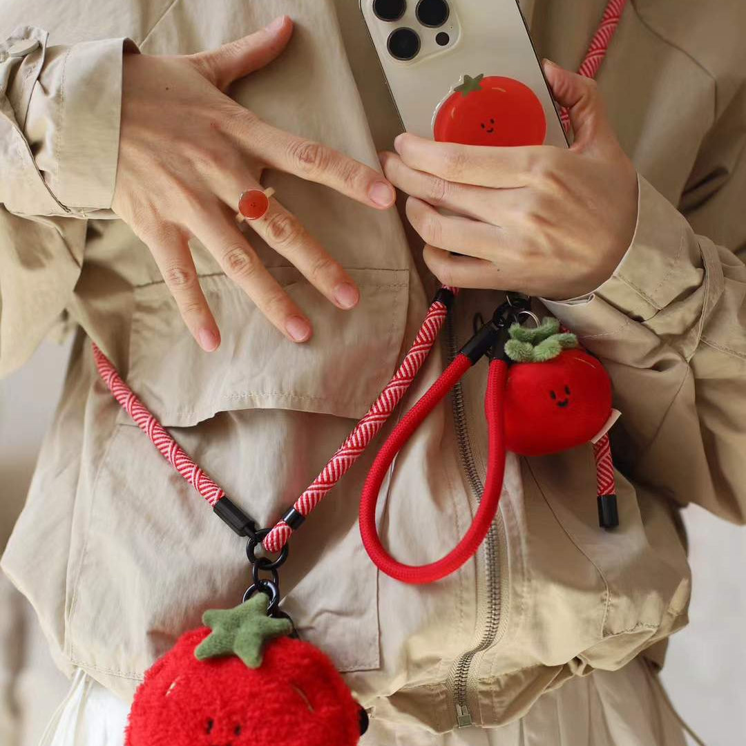 Mini Tomato Plush Bag Charm in Red and Green