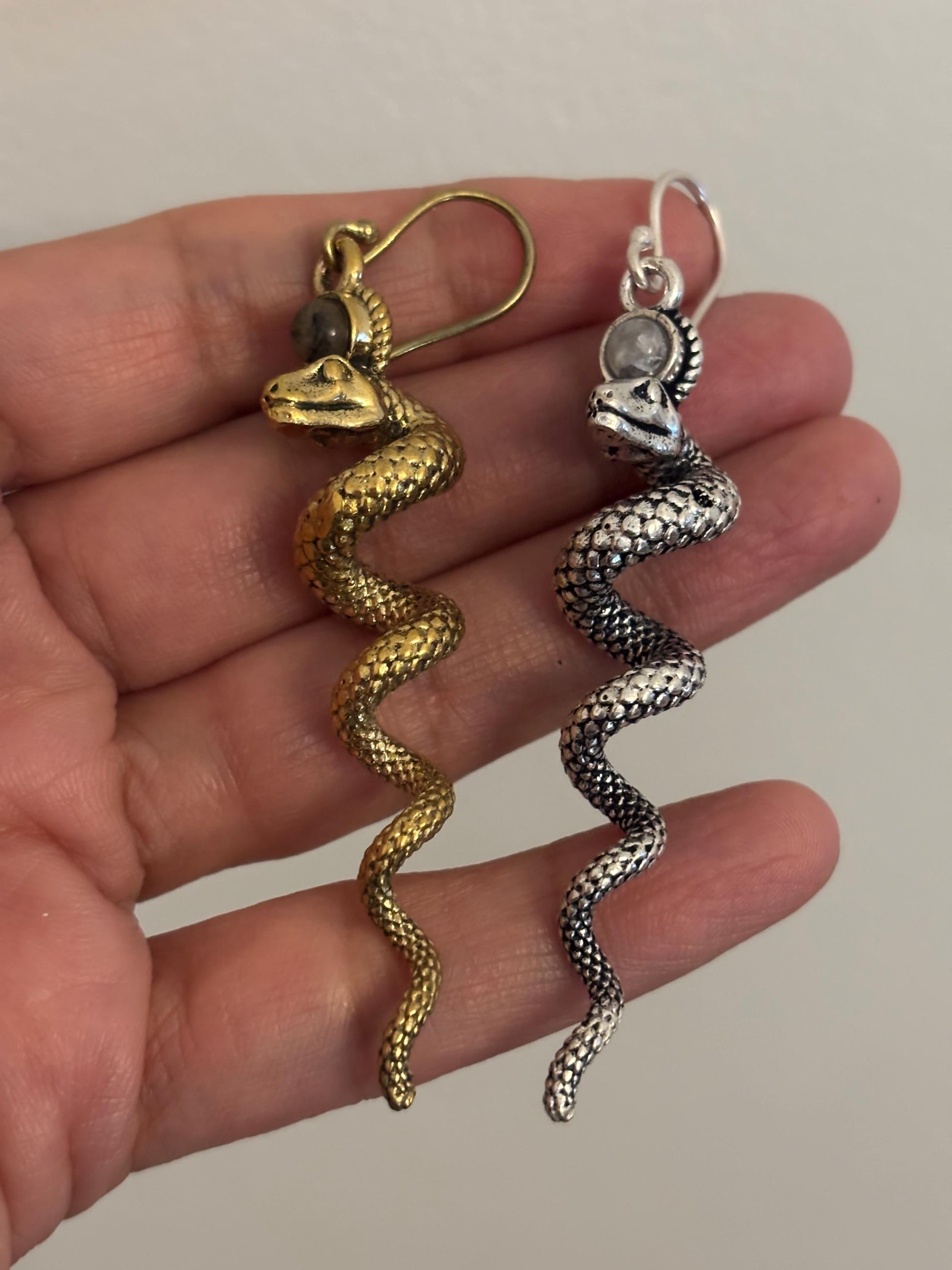 Spiral Twisted Snake Earrings in Gold and Silver Tone