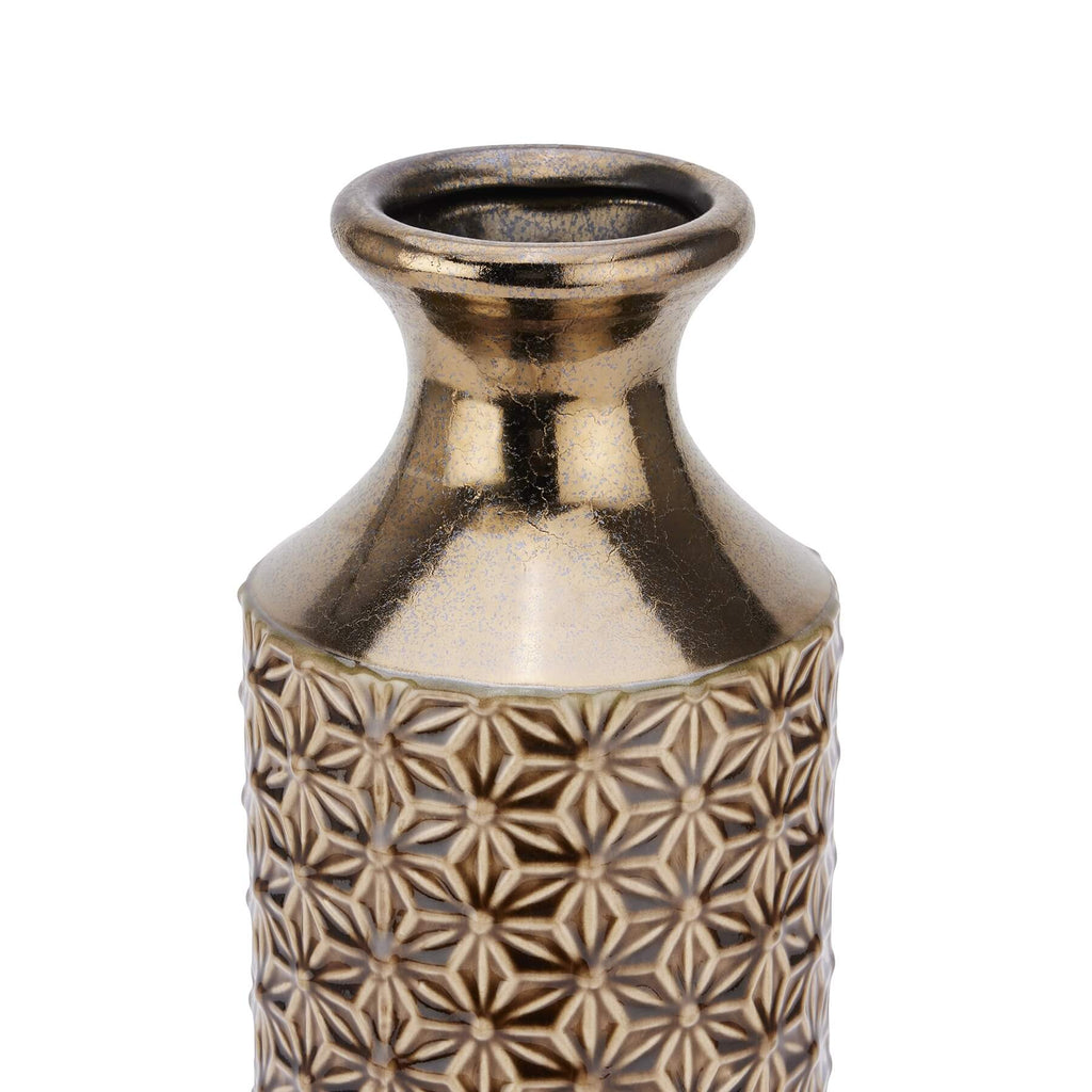 Handcrafted caramel fluted ceramic vase, 40cm tall with symmetrical grooves, Mediterranean-inspired home decor centerpiece. by RoomLondon at brixbailey.com