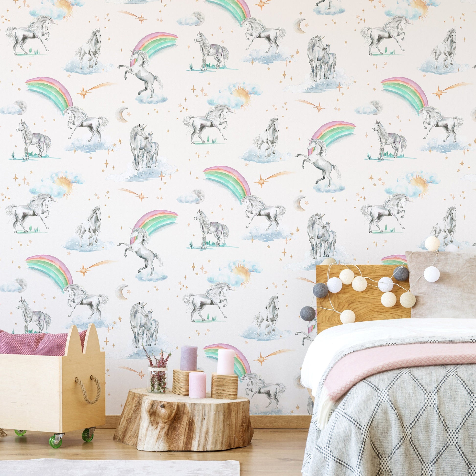 Unicorns and Rainbows Hand Designed Wallpaper
