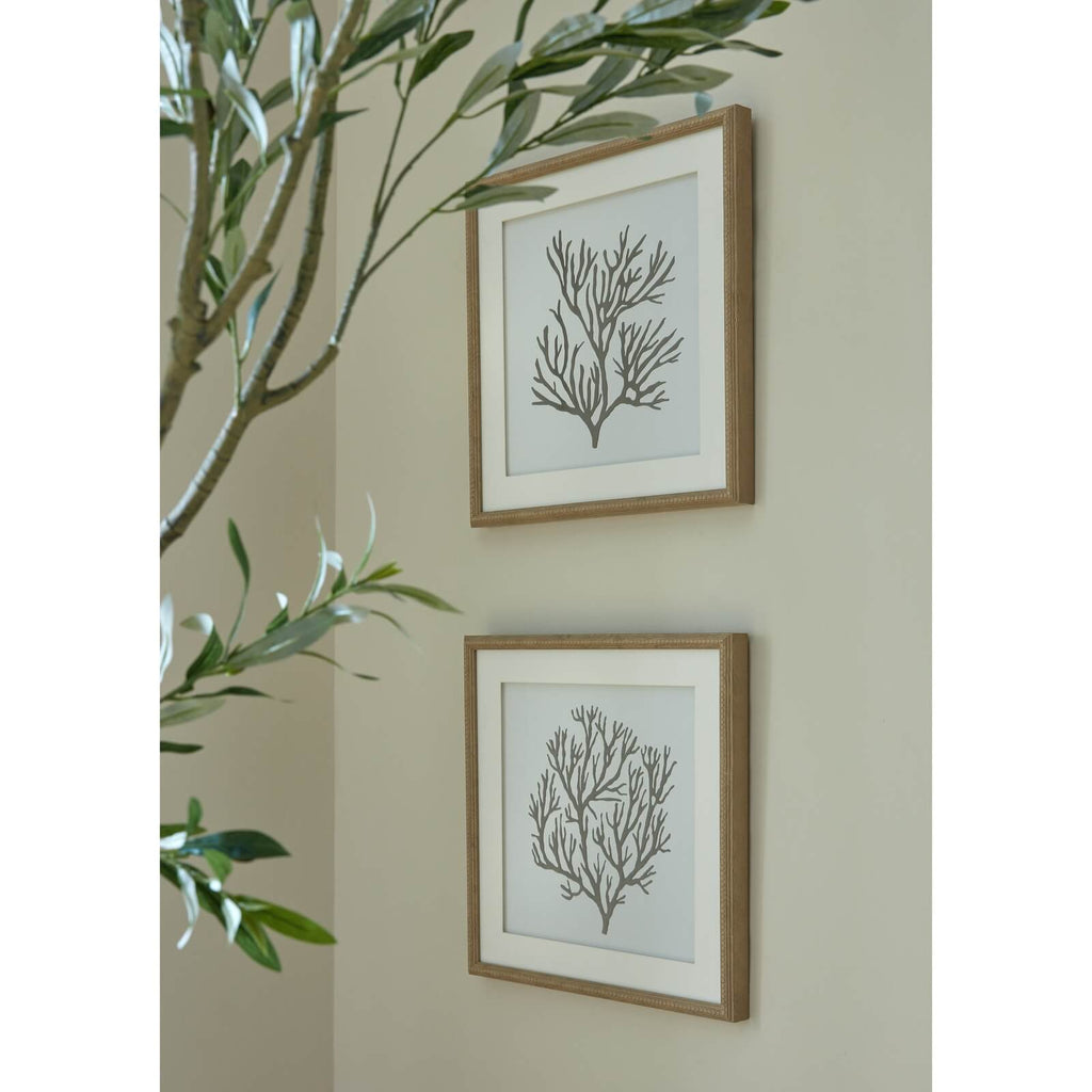 Handcrafted black coral artwork on white background with wooden frame, modern coastal home decor by Sostter at brixbailey.com