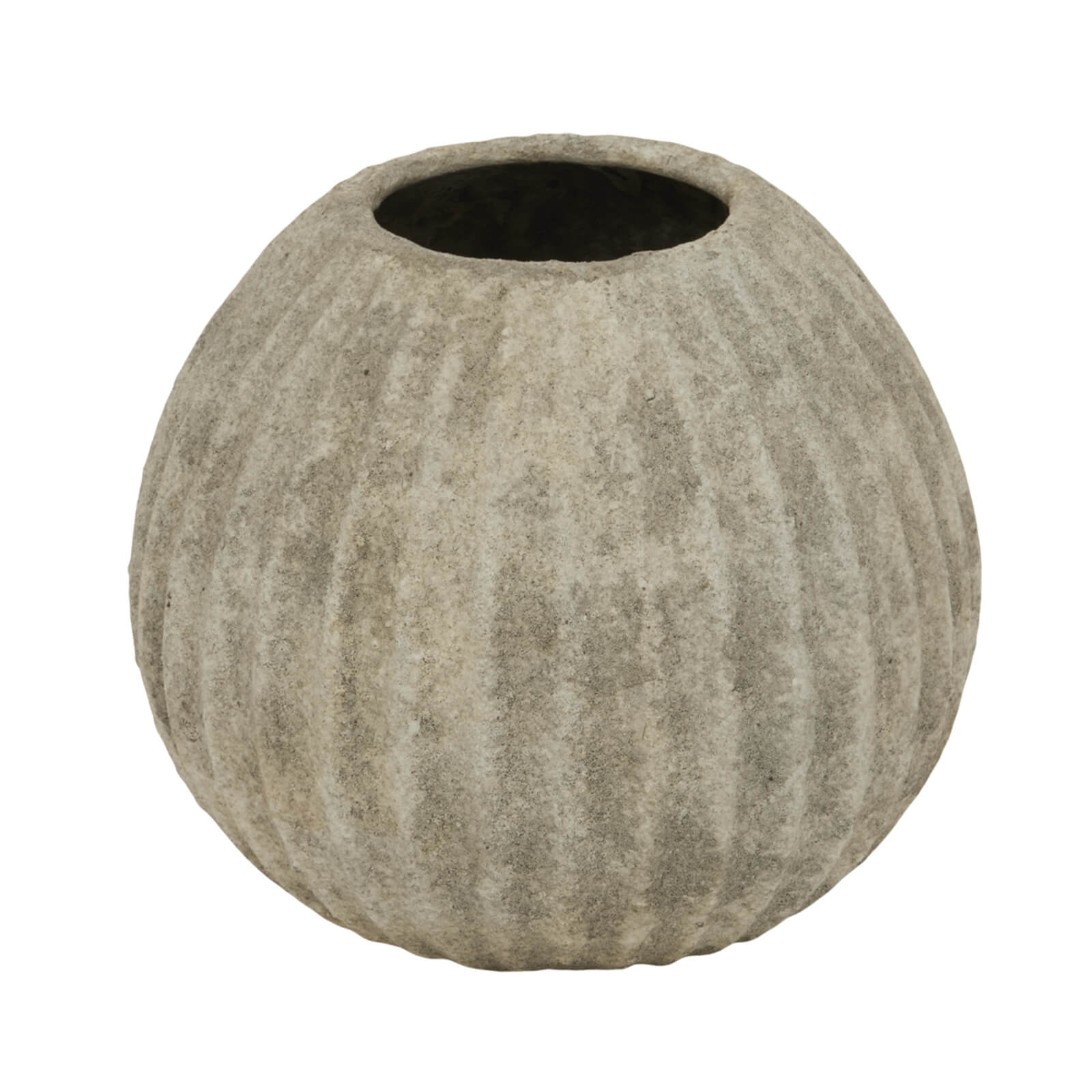 Light grey ceramic Catania vase, 22cm wide, with smooth circular form for modern or traditional decor by Sostter at brixbailey.com