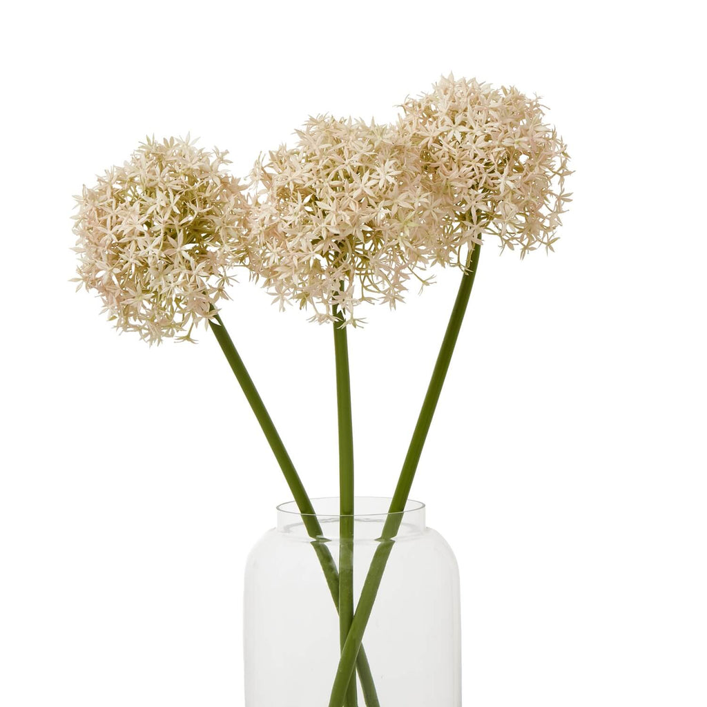 Pink medium allium stem with lifelike spherical bloom, soft pink and ivory florets, 80cm tall for vase arrangements by Sostter at brixbailey.com