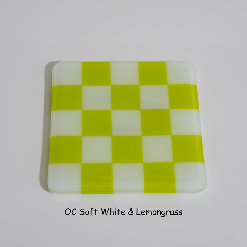 10cm Chequered Soft White Fused Glass Coaster