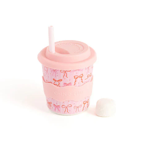 Pink Bow Chino Cup 8oz with Silicone Straw