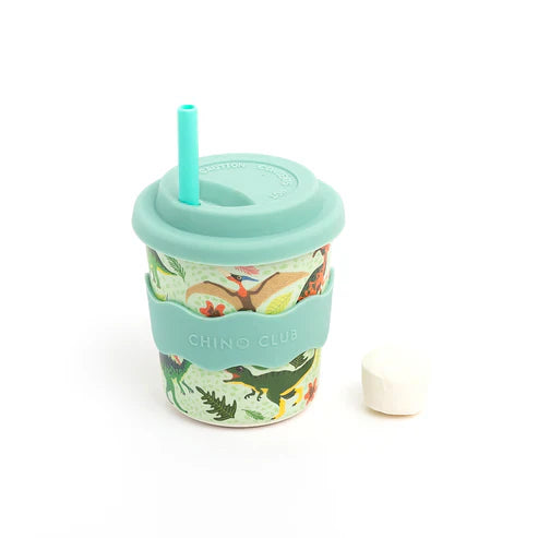 Dinosaur Babychino Cup 8oz with Silicone Straw