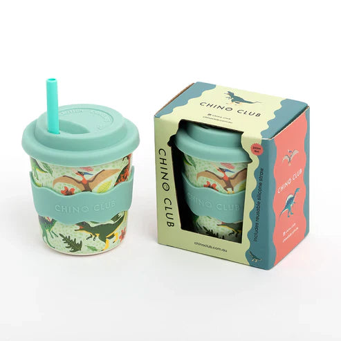 Dinosaur Babychino Cup 8oz with Silicone Straw
