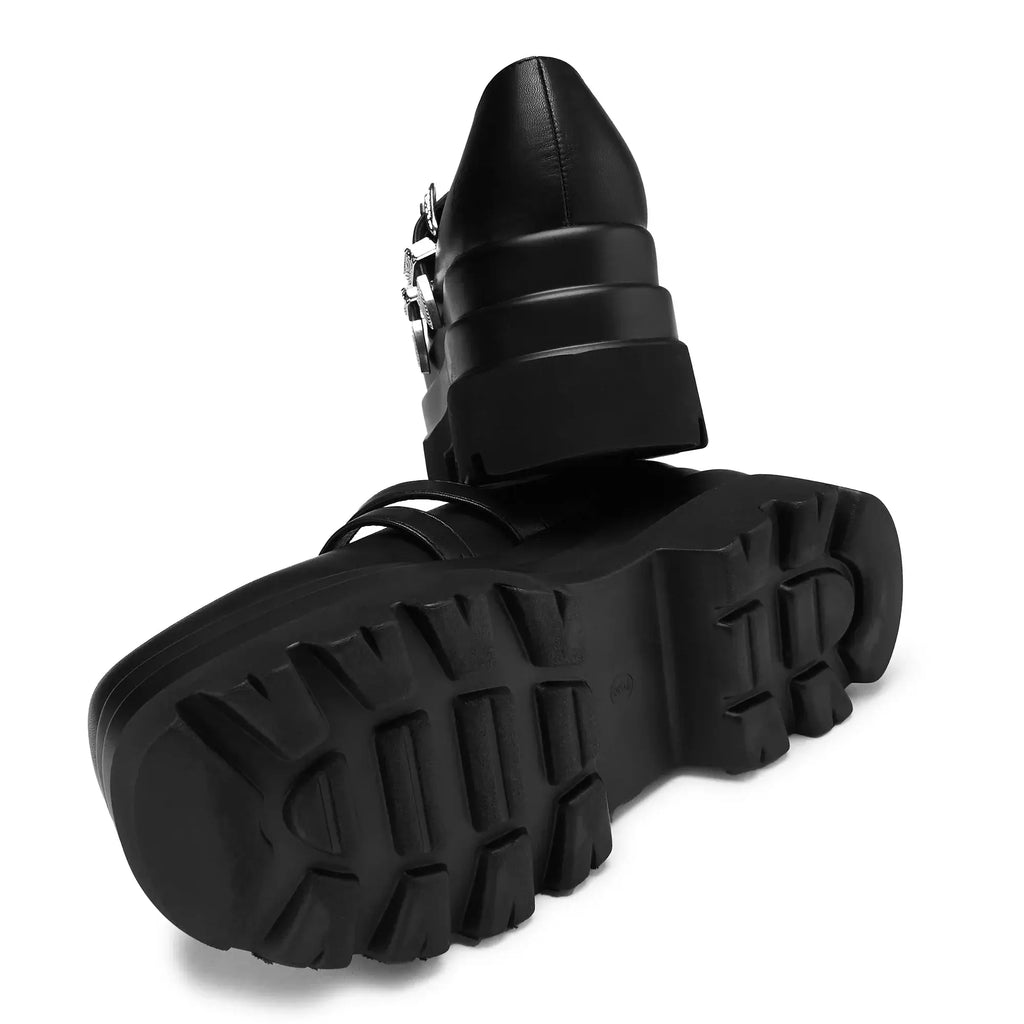 Damona Trident Ornate Buckle Mary Janes in Black