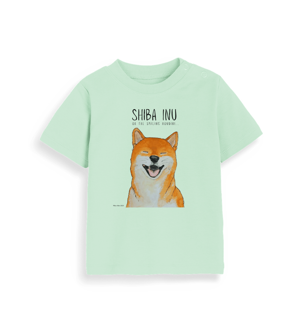 Tiny Tornado in Training Baby Tee with Smiling Shiba Inu