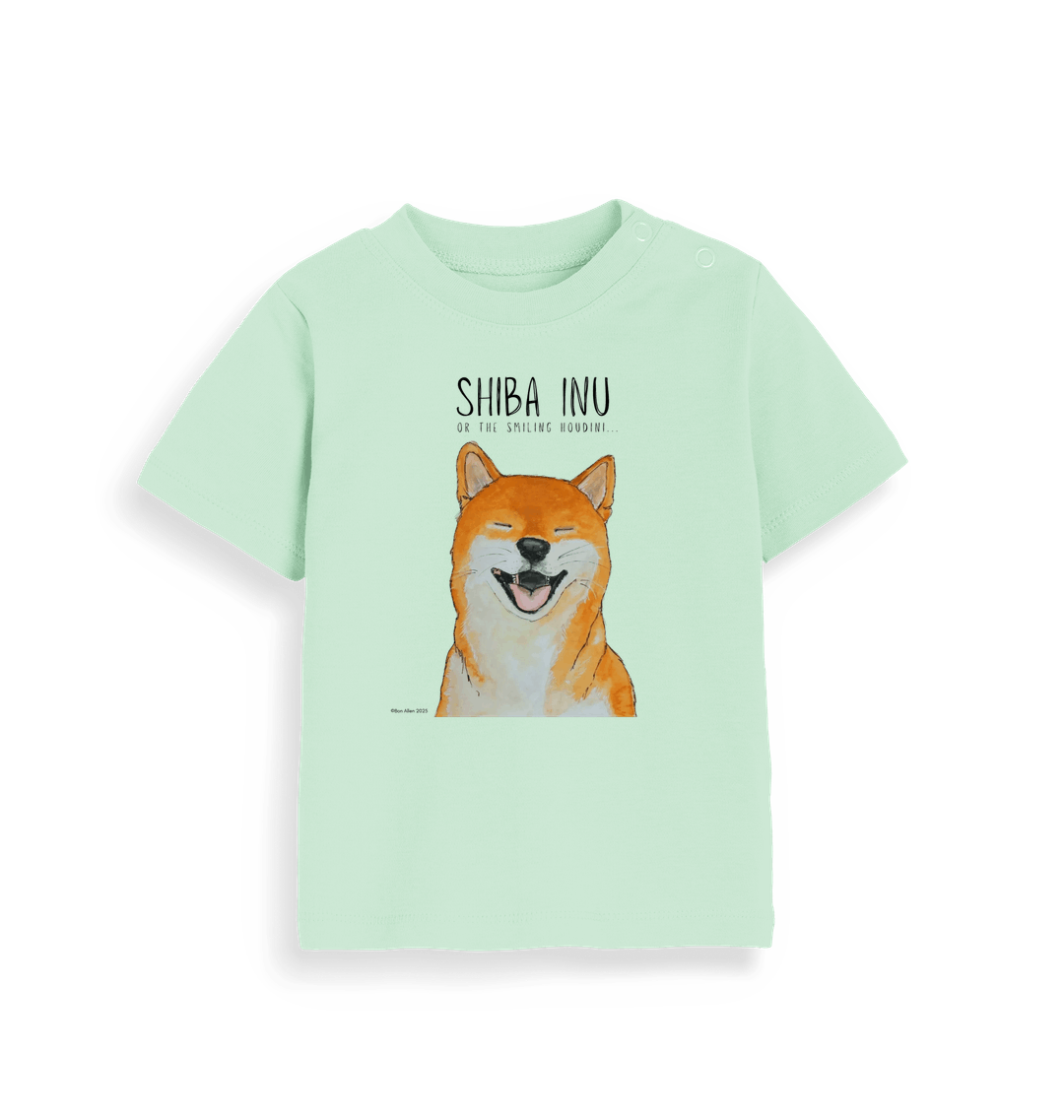 Tiny Tornado in Training Baby Tee with Smiling Shiba Inu