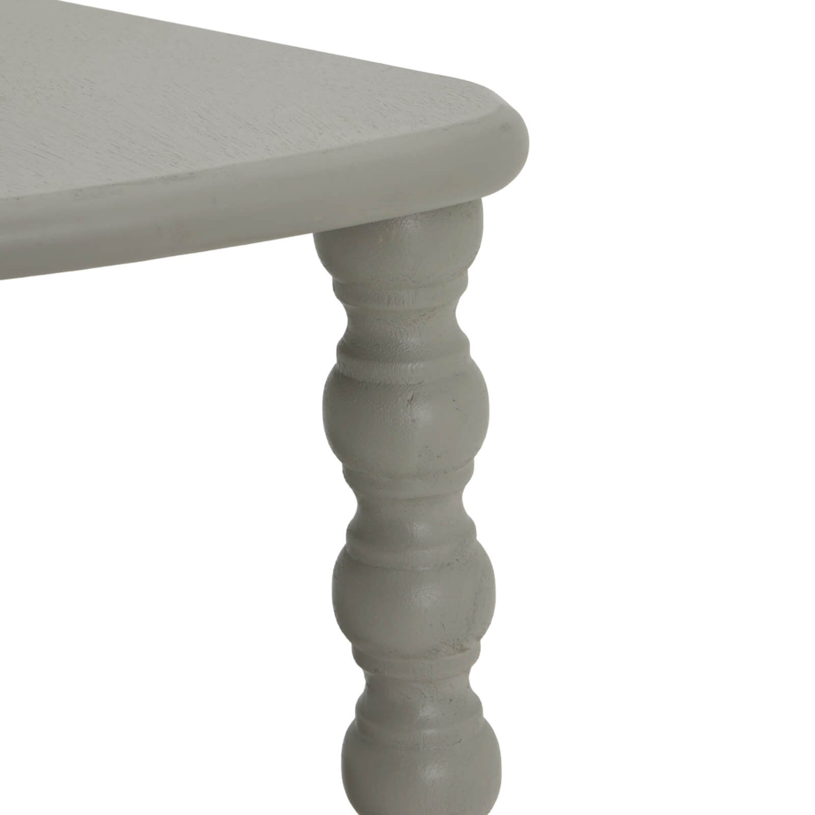 Camden three-tier wood side table in grey with elegant half-moon silhouette and graduated display shelves by RoomLondon at brixbailey.com