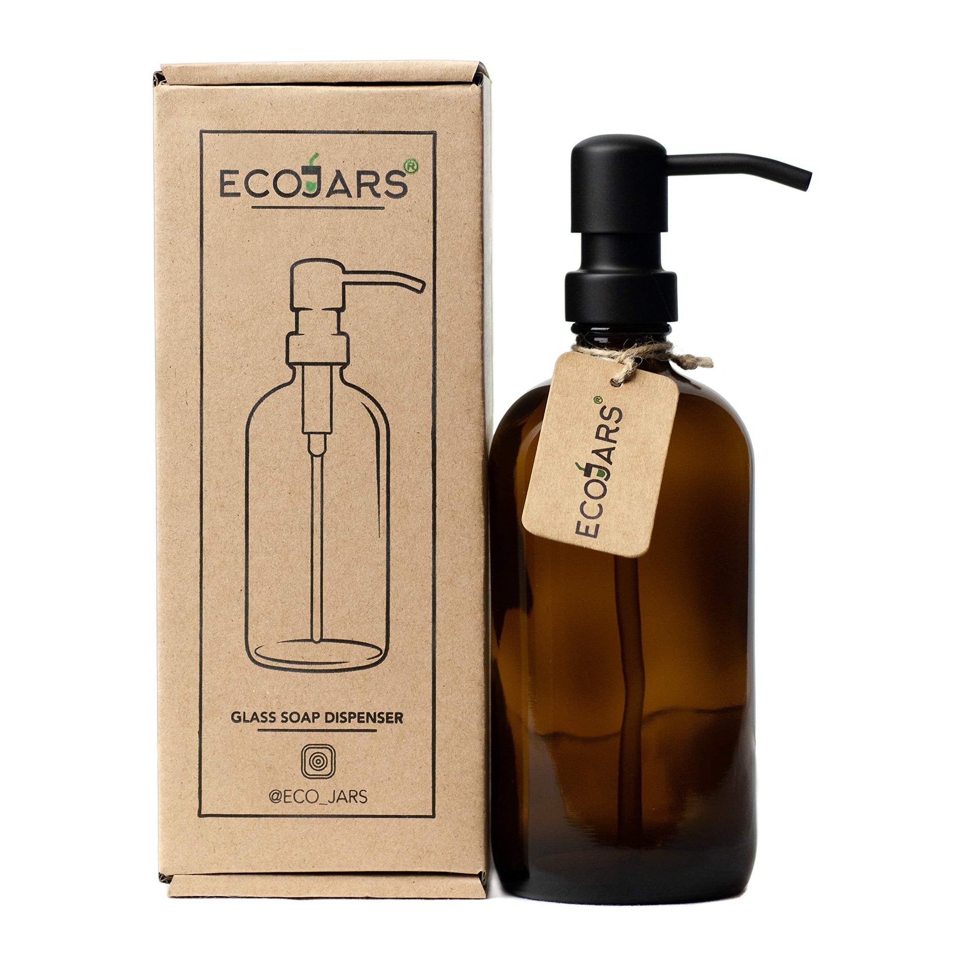 Amber Glass Soap Dispenser with Black Stainless Steel Pump 500ml