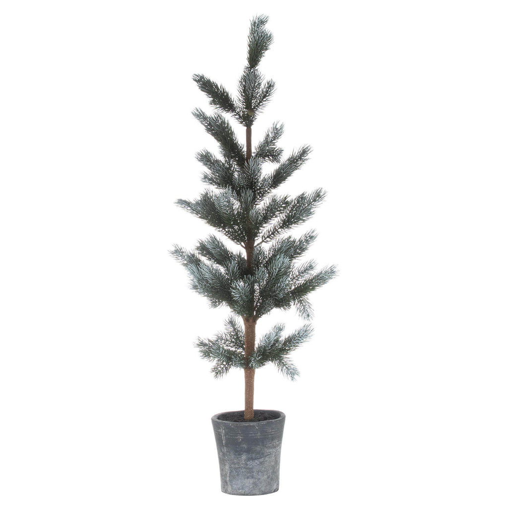 Lifelike 120cm artificial fir tree with pinecones in natural green, displayed in neutral stone base for holiday decor by RoomLondon at brixbailey.com