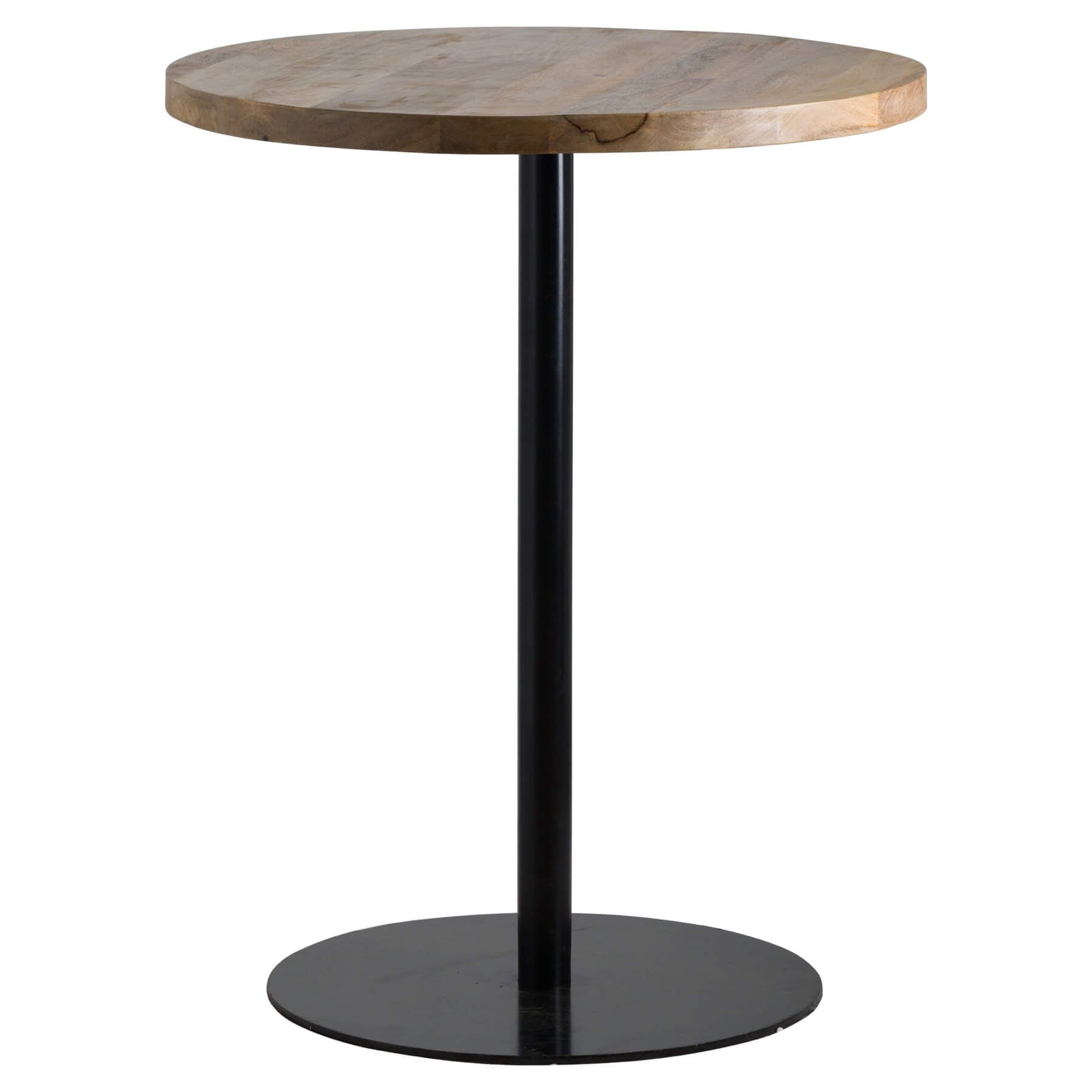 Industrial bar table with solid hardwood top and powder-coated metal base in warm brown and matte black. by sostter at brixbailey.com