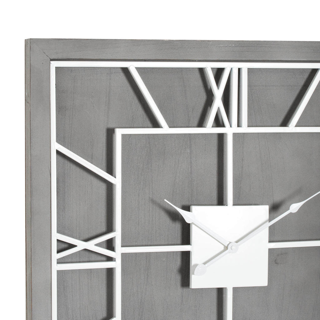 Williston Grey Square Wall Clock with Roman numerals on grey wood frame, modern home decor statement piece by sostter at brixbailey.com