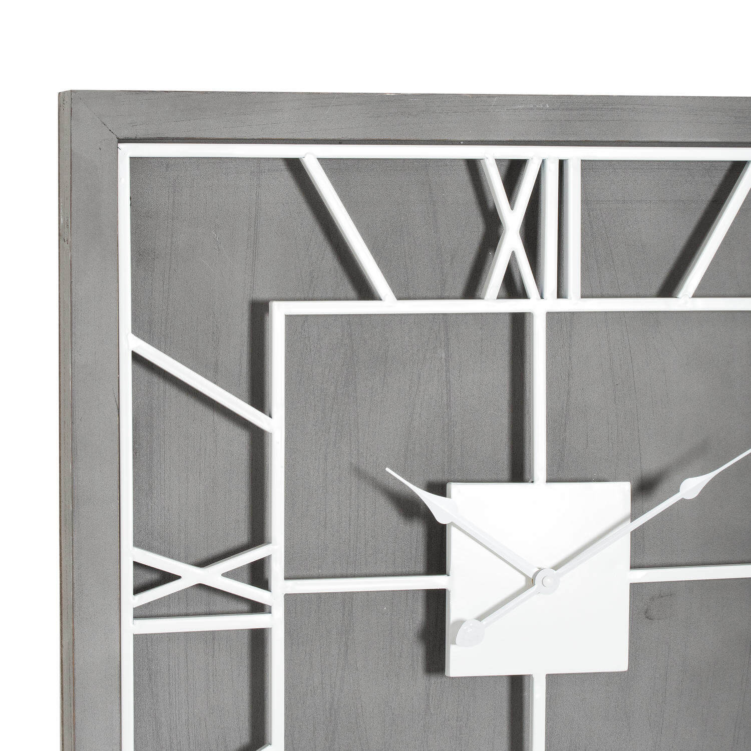 Williston Grey Square Wall Clock with Roman numerals on grey wood frame, modern home decor statement piece by sostter at brixbailey.com