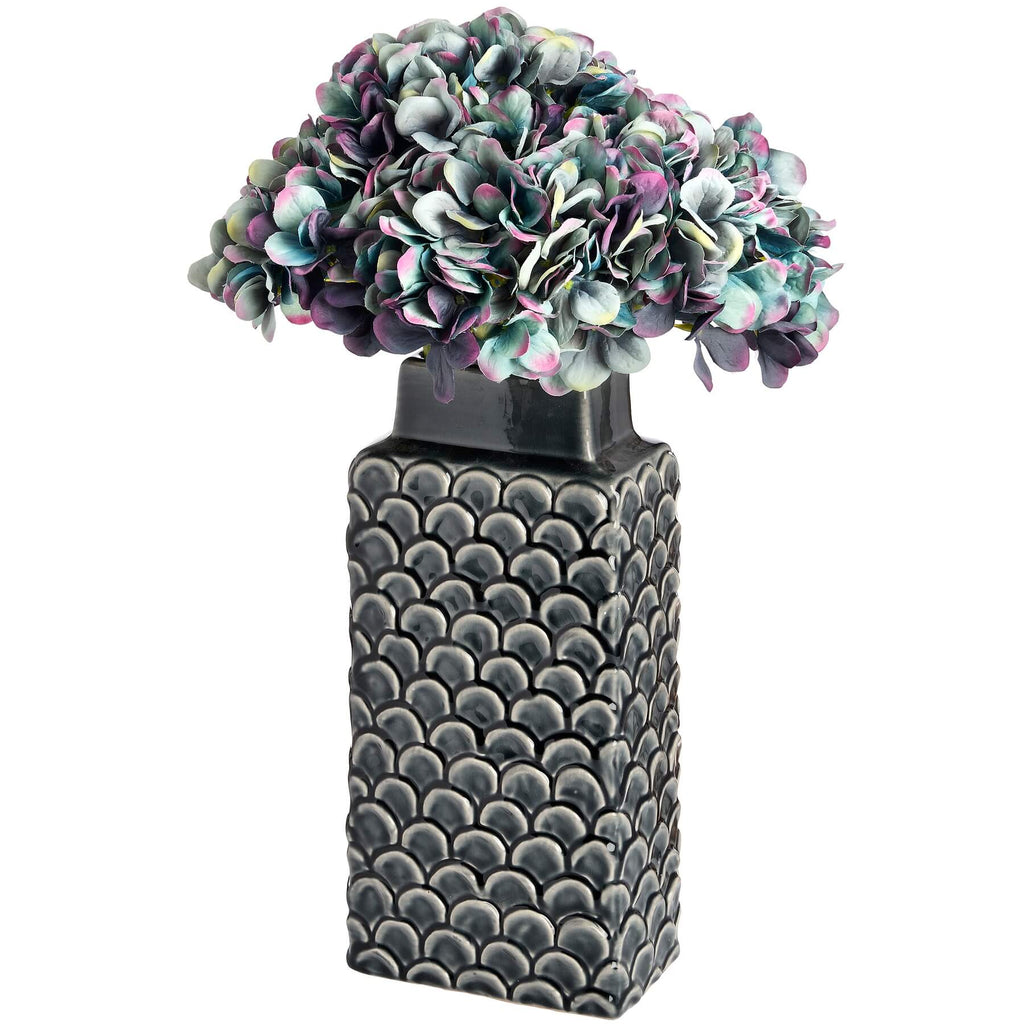 Handcrafted Mediterranean blue ceramic vase with intricate patterns, rectangular shape, 32cm height, for home decor. by RoomLondon at brixbailey.com