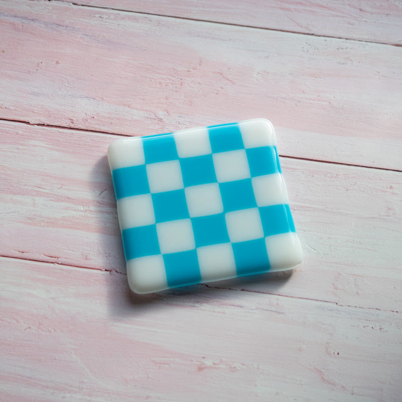 10cm Chequered White and Colour Fused Glass Coaster