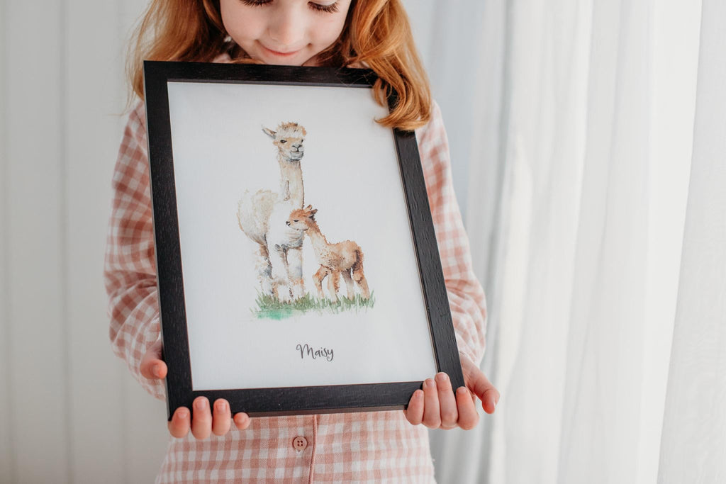 Personalised Alpaca Watercolour Art Print for Nursery and Kids Rooms