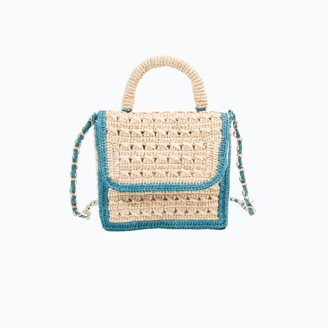 Handwoven Raffia Bag with Chain Strap