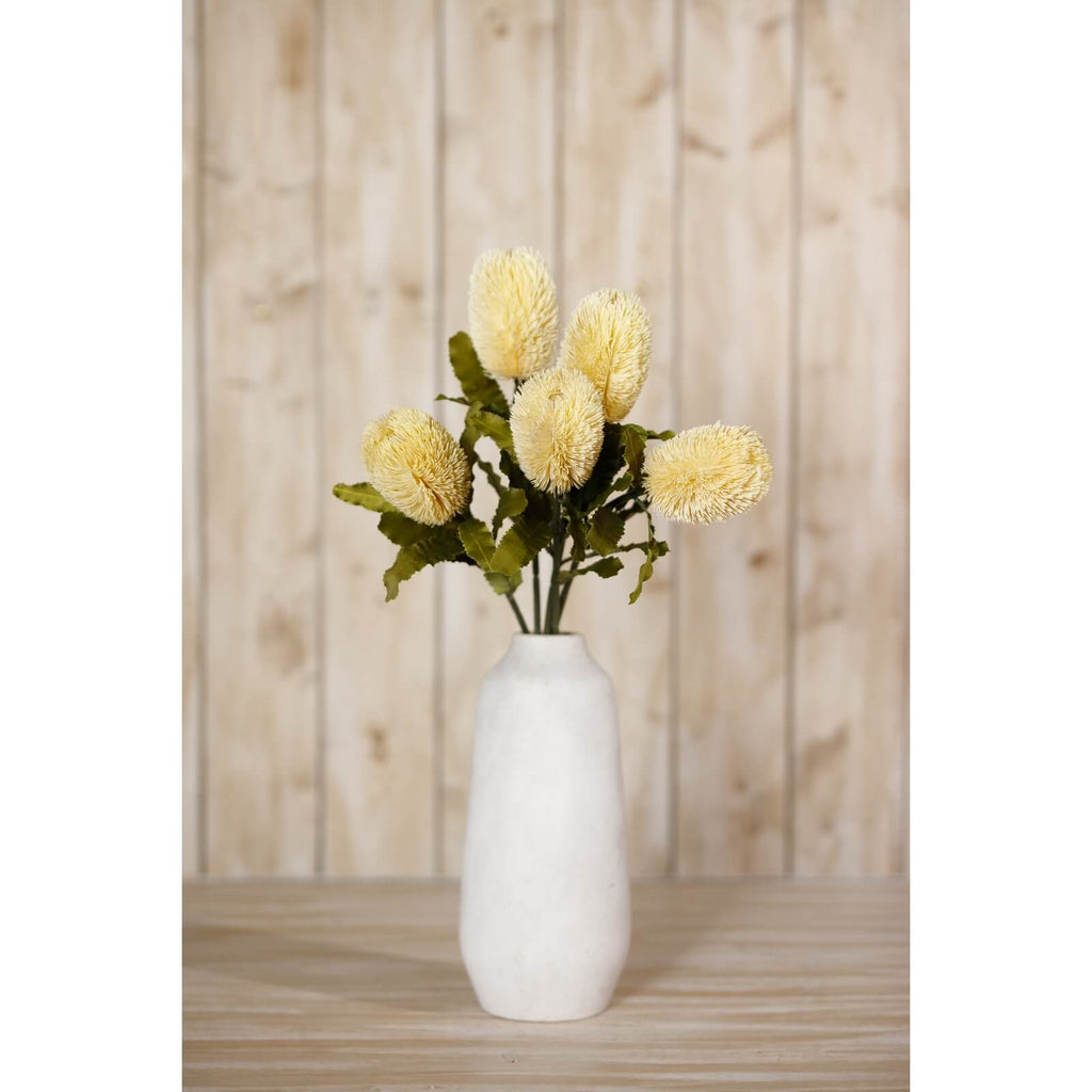 Banksia serrata faux stem with feathery cream blooms and green accents, 65cm lifelike artificial plant for home decor by sostter at brixbailey.com