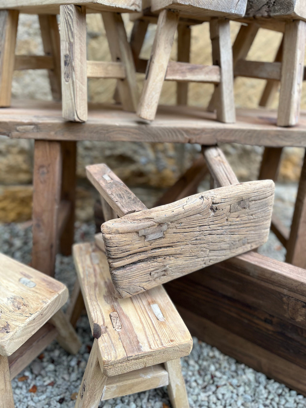 Rustic Reclaimed Elm Mini Stool