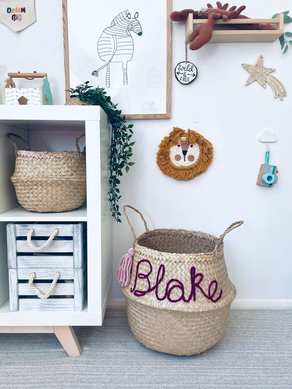 Pink Personalised tassel name basket - Extra Large