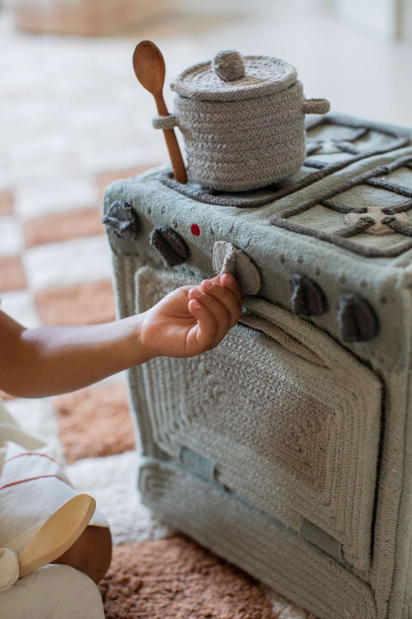 Handmade Textile Toy Stove & Storage Basket - Montessori-Inspired Play Kitchen by Lorena Canals at www.brixbailey.com