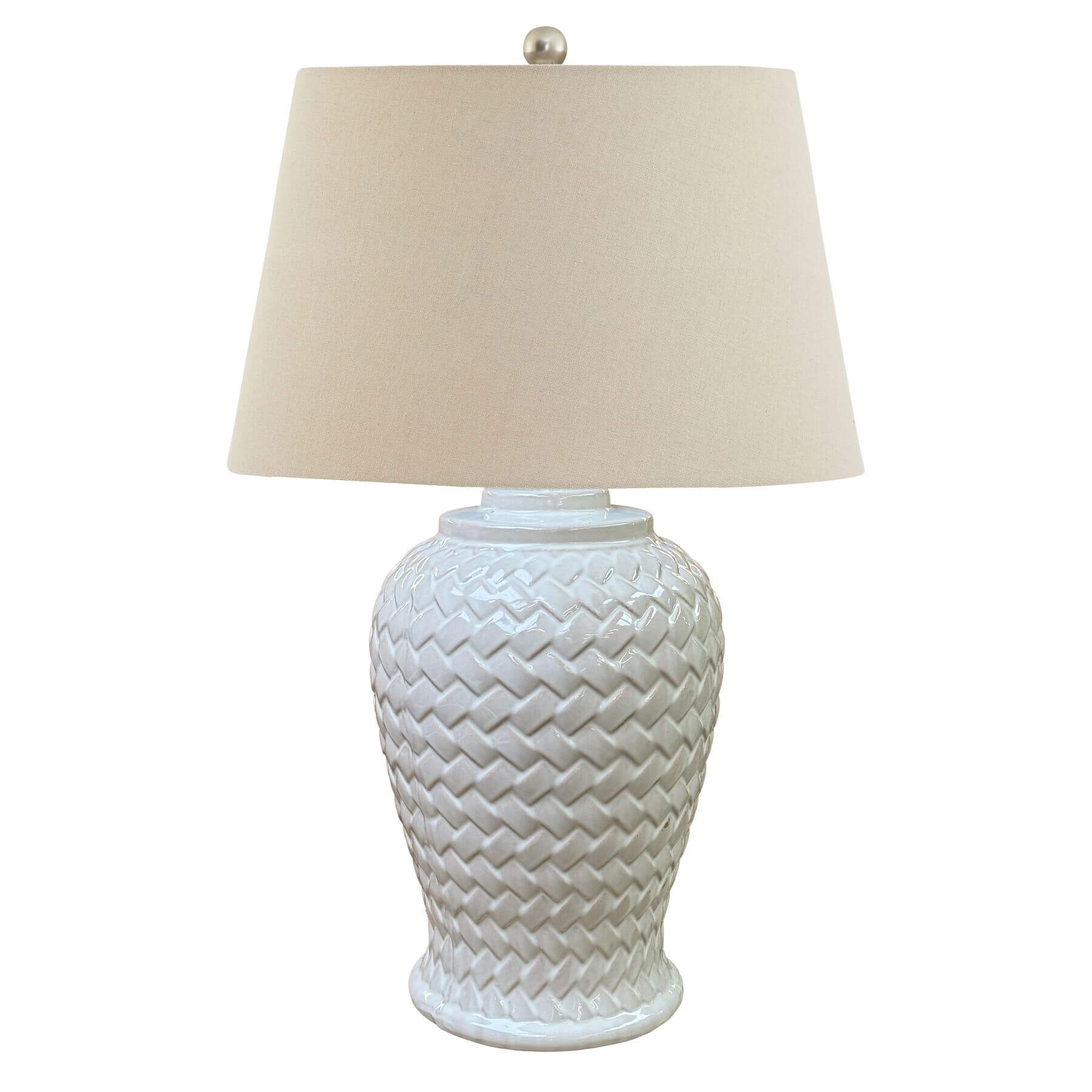 Handwoven Effect Ceramic Table Lamp with Linen Shade