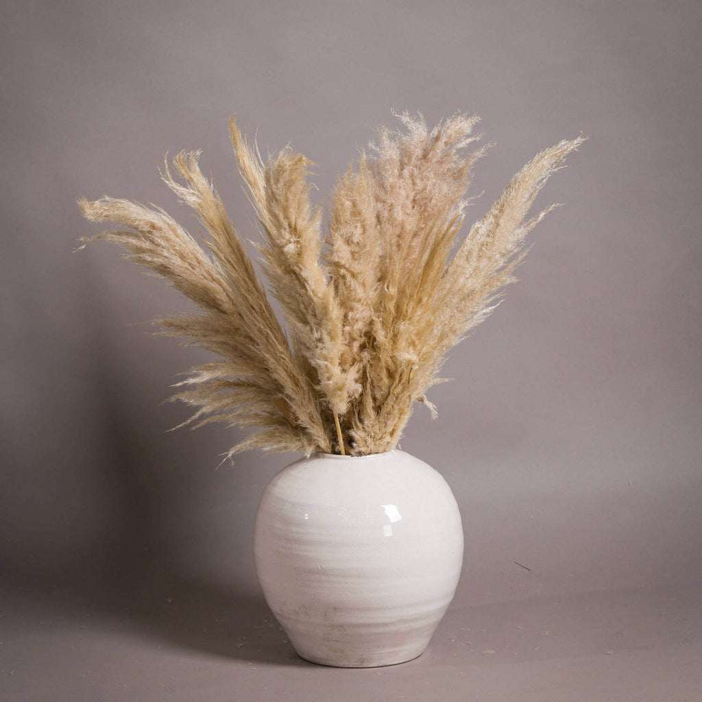 Cream crackle-glazed ceramic vase, 38cm tall with 37cm diameter, showcasing artisan floral display elegance. by RoomLondon at brixbailey.com