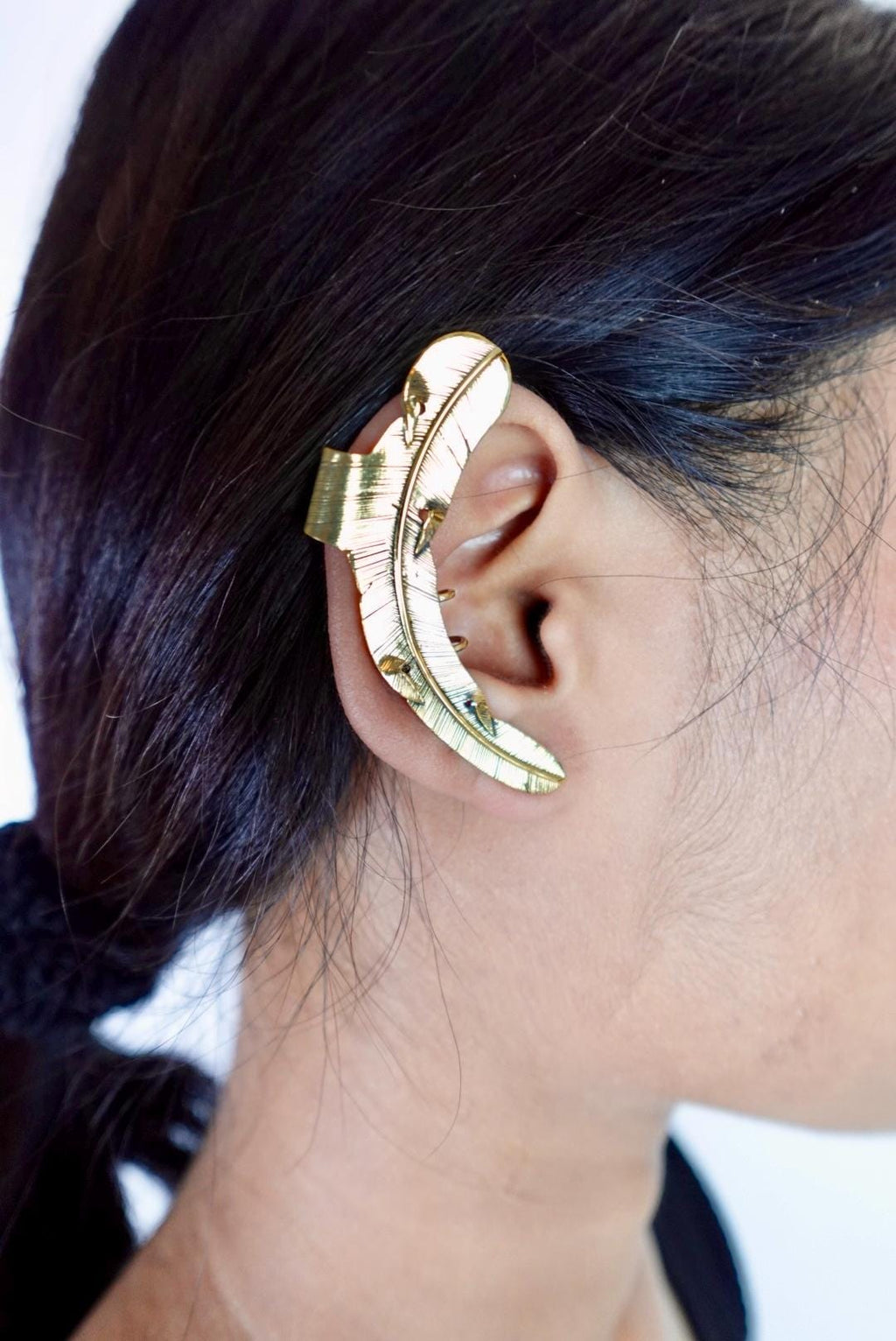 Feather Ear Cuffs Brass Statement Ear Climbers