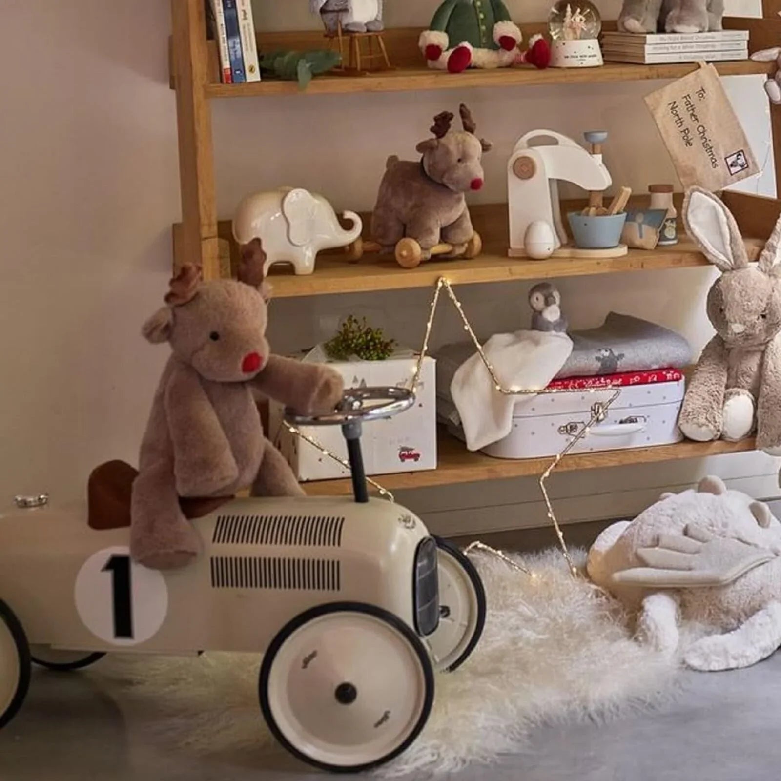 Off White Metal Ride On Car Toy